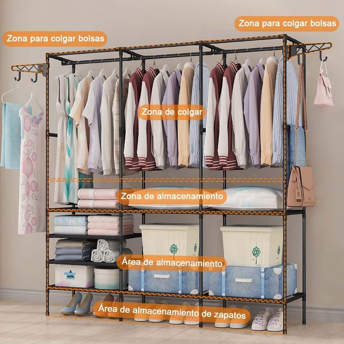 Closet Perchero De Pie Organizador De Metal Grande 160×36×170 cm-4
