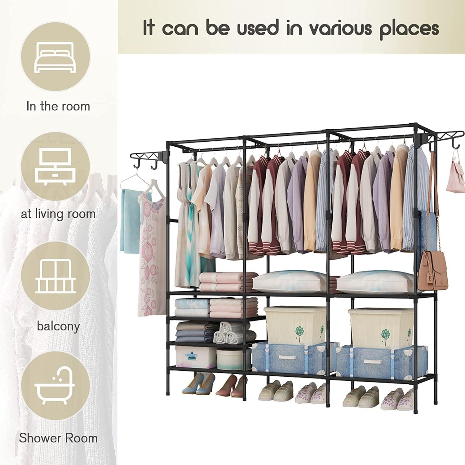 Closet Perchero De Pie Organizador De Metal Grande 160×36×170 cm-5