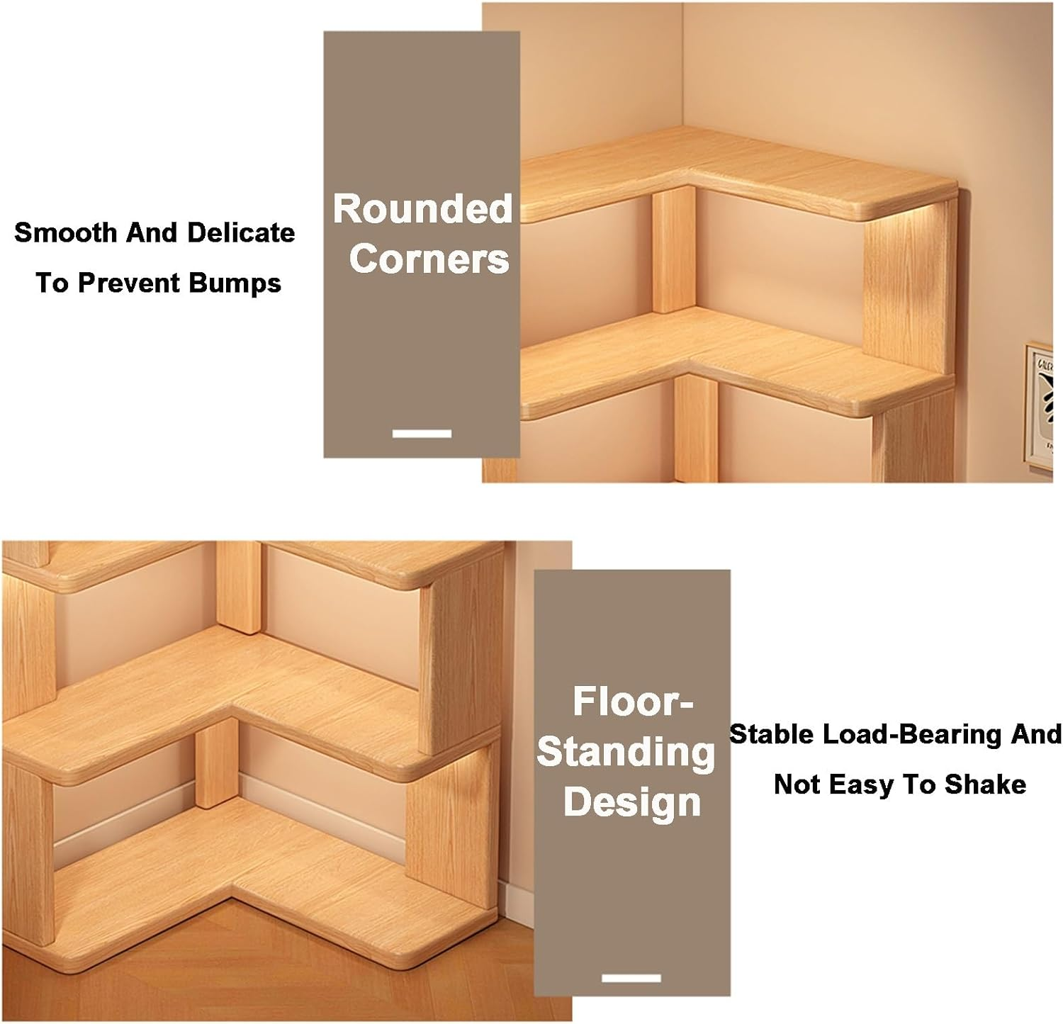 Estantería Esquinera de Madera Maciza de 4 Niveles y 40×40×130 cm.-3