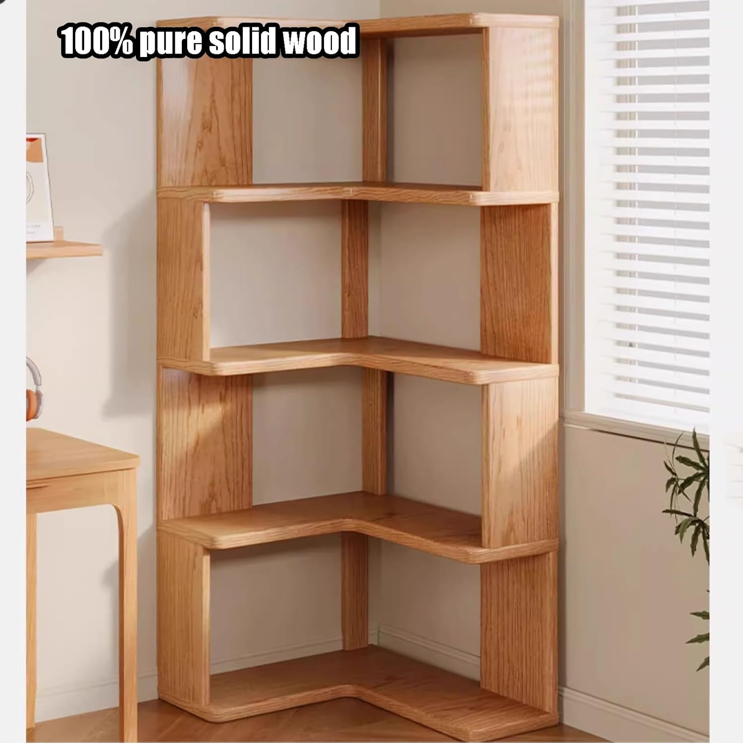 Estantería Esquinera de Madera Maciza de 4 Niveles y 40×40×130 cm.-4