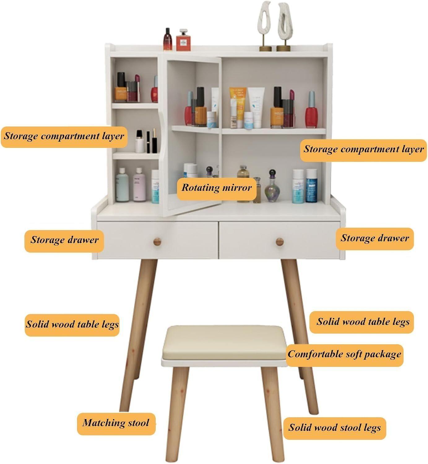 Tocador Con Taburete Y Espejo Giratorio 60×40×127cm-2
