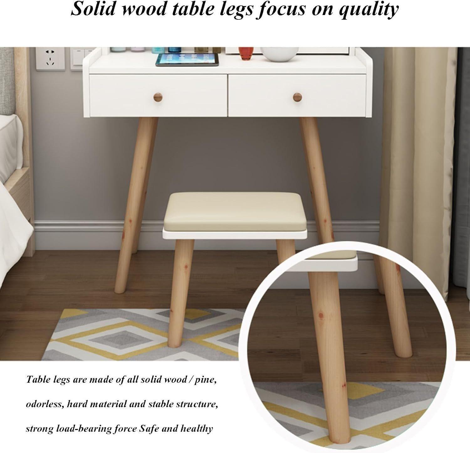 Tocador Con Taburete Y Espejo Giratorio 60×40×127cm-3