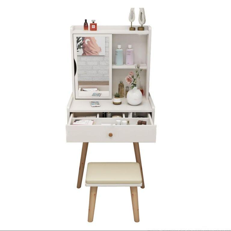 Tocador Con Taburete Y Espejo Giratorio 60×40×127cm-4