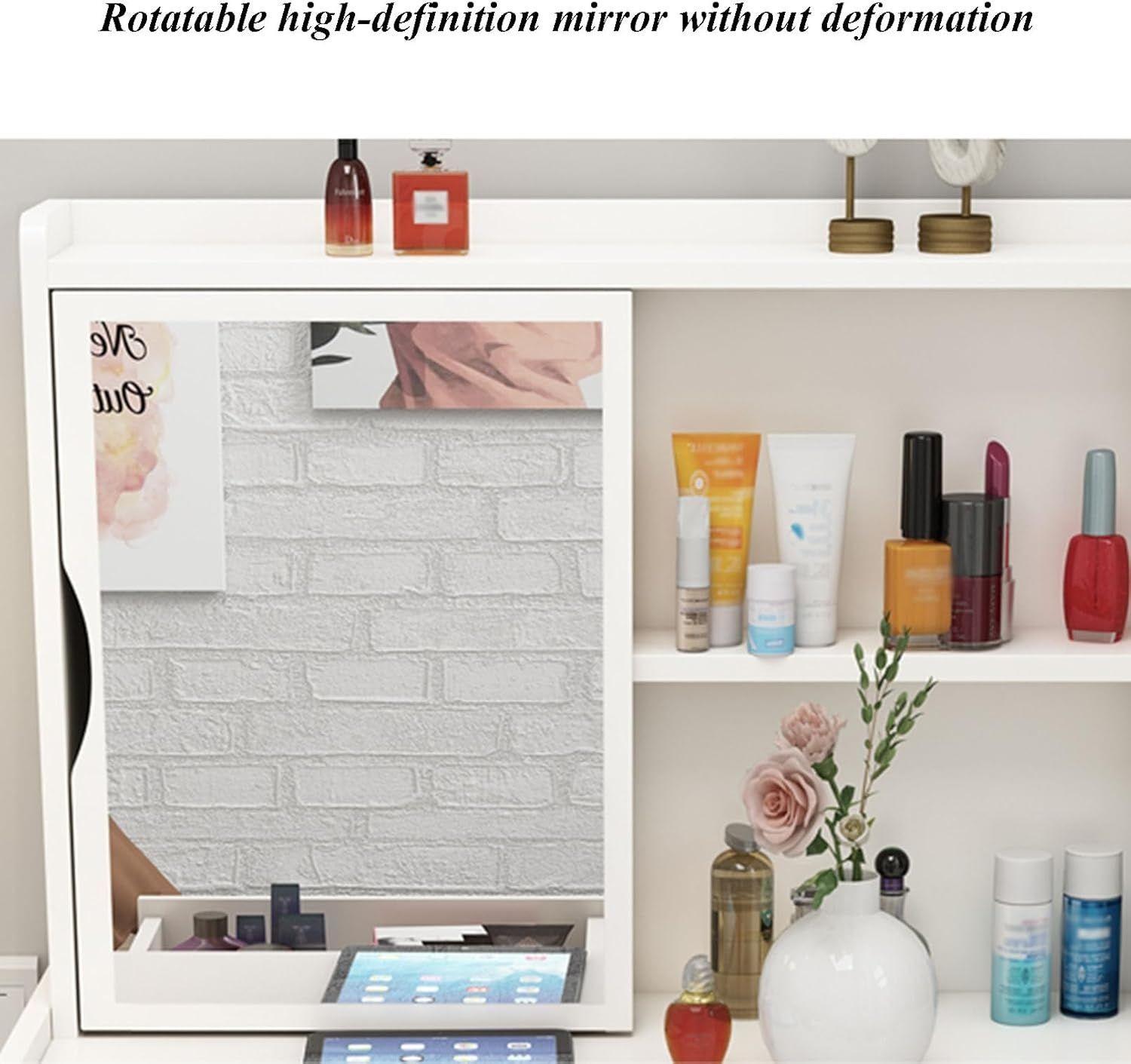 Tocador Con Taburete Y Espejo Giratorio 60×40×127cm-5