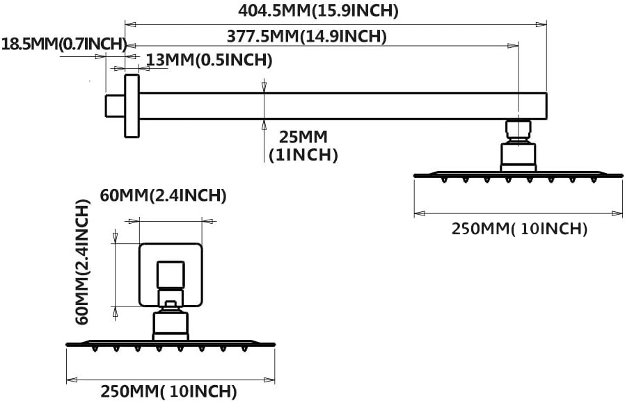 Plato Ducha Cuadrado 10'' Inoxidable 304 negro-3