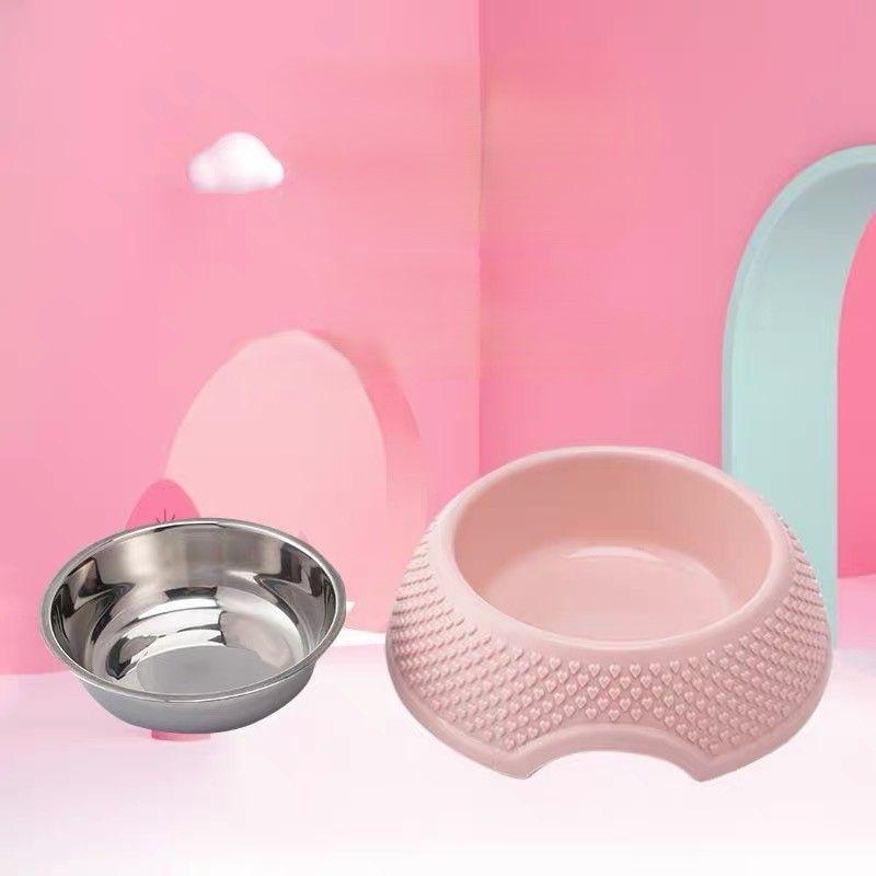 Set 2 cuenco para mascotas acero inoxidable+plástico rosa-4