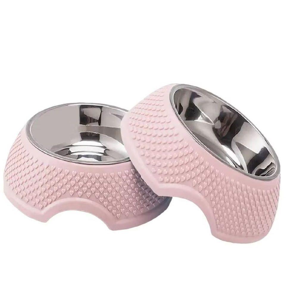 Set 2 cuenco para mascotas acero inoxidable+plástico rosa-5