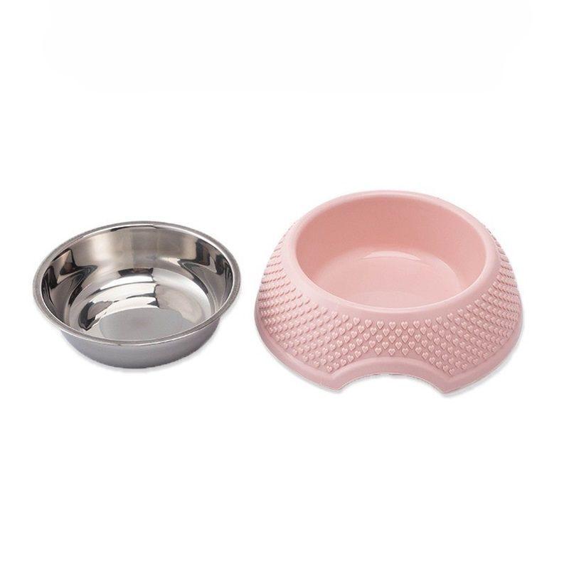 Set 2 cuenco para mascotas acero inoxidable+plástico rosa-3
