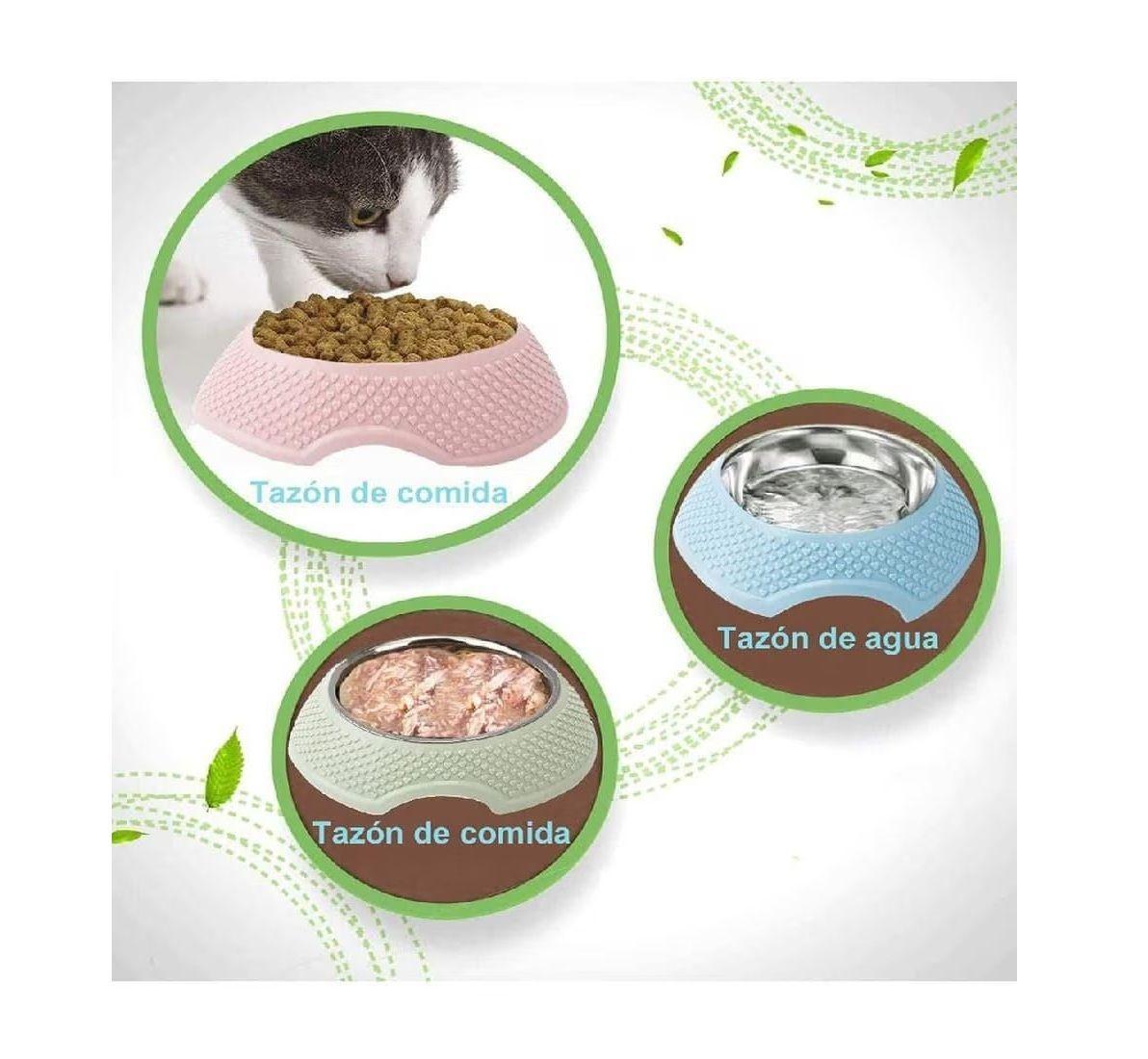 Set 2 cuenco para mascotas acero inoxidable+plástico rosa-7