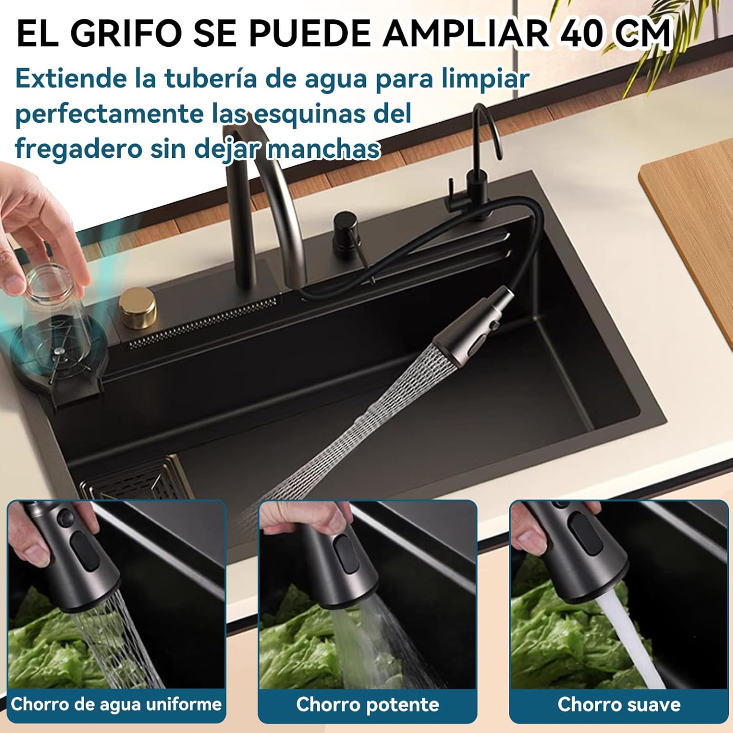 Combo Lavaplato Cascada Empotrado 68x45x21cm Acero Inoxidable Lavavaso-2