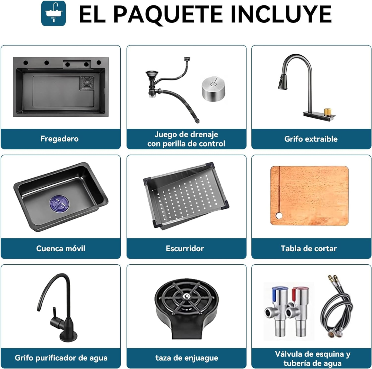 Combo Lavaplato Cascada Empotrado 68x45x21cm Acero Inoxidable Lavavaso-3