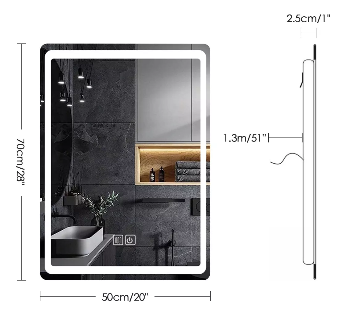 Espejo Con Luz Led Touch De Lujo Para Tocador O Baño 50x70cm-5