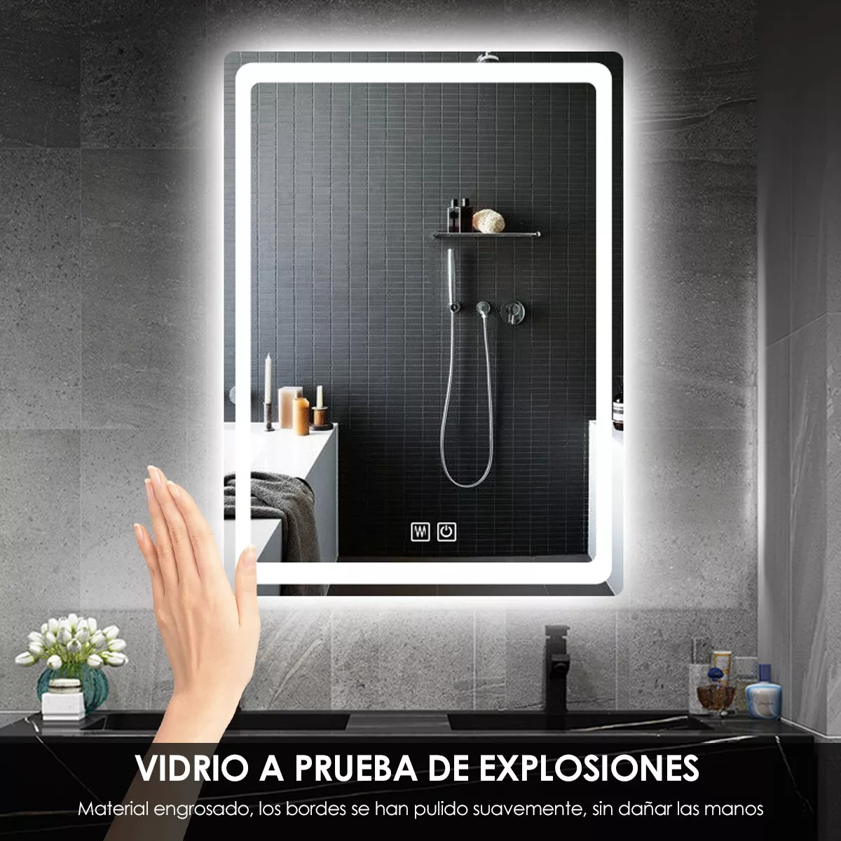 Espejo Con Luz Led Touch De Lujo Para Tocador O Baño 50x70cm-6