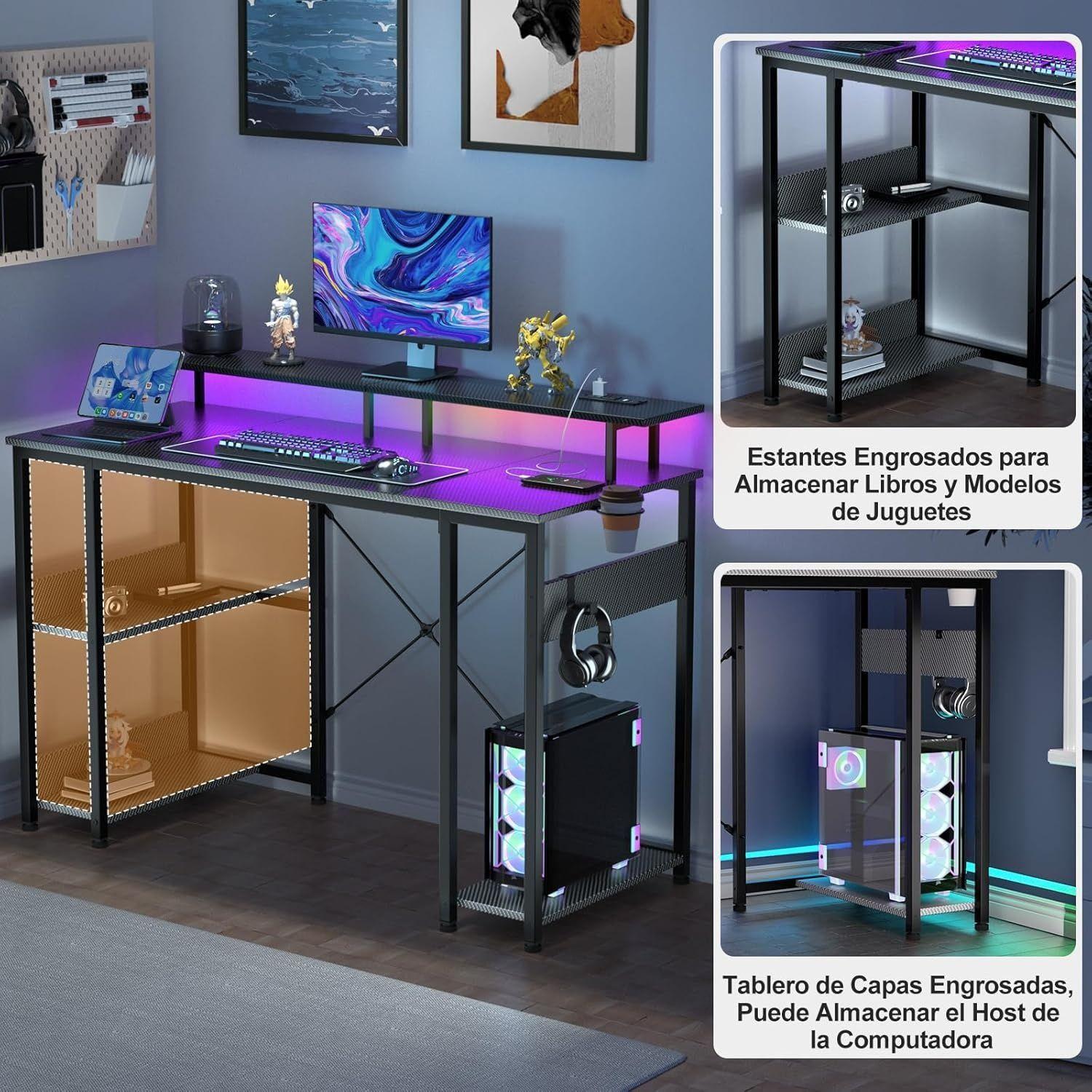 Escritorio Oficina Con Repisa Portavasos Puerto USB Ganchos120x50x85cm-2