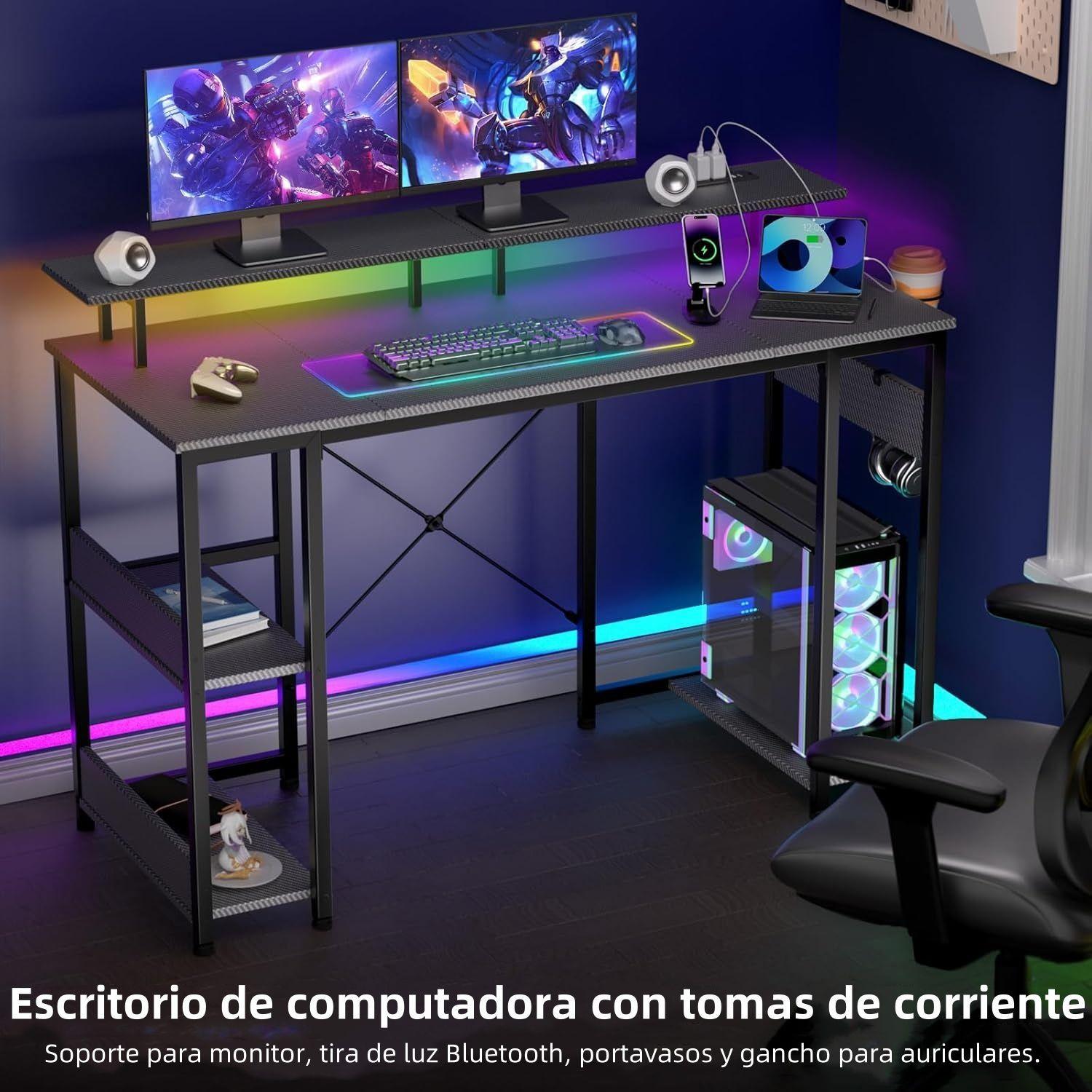 Escritorio Oficina Con Repisa Portavasos Puerto USB Ganchos120x50x85cm-3