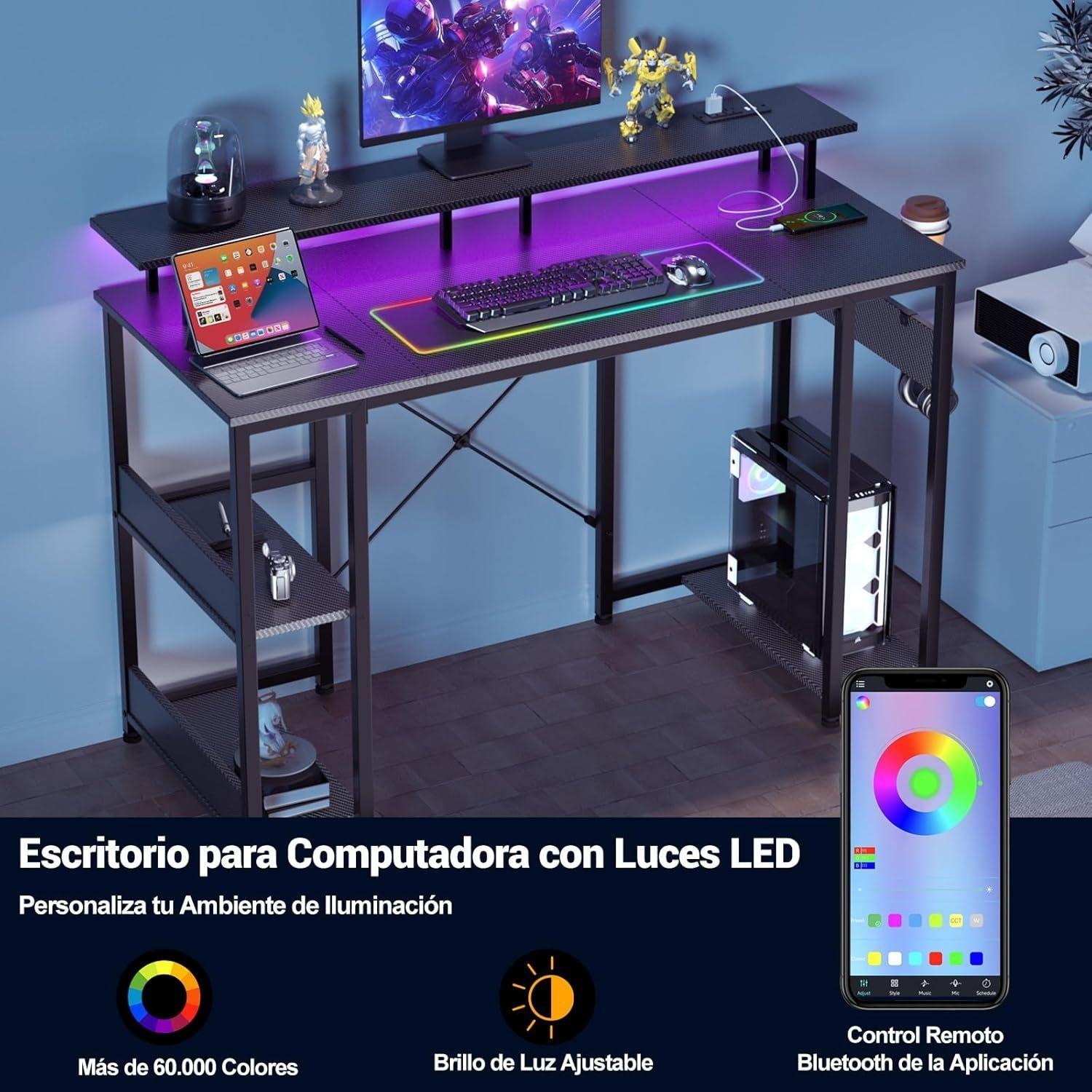 Escritorio Oficina Con Repisa Portavasos Puerto USB Ganchos120x50x85cm-5