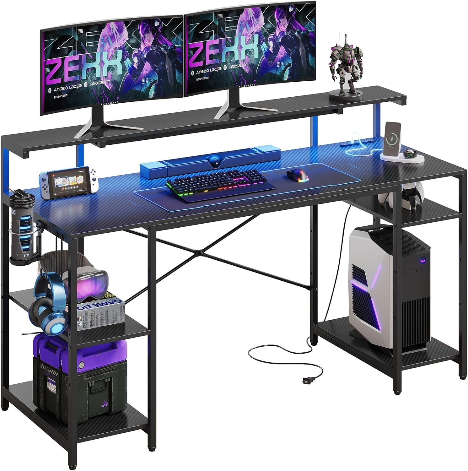 Escritorio Oficina Con Repisa Portavasos Puerto USB Ganchos120x50x85cm-6
