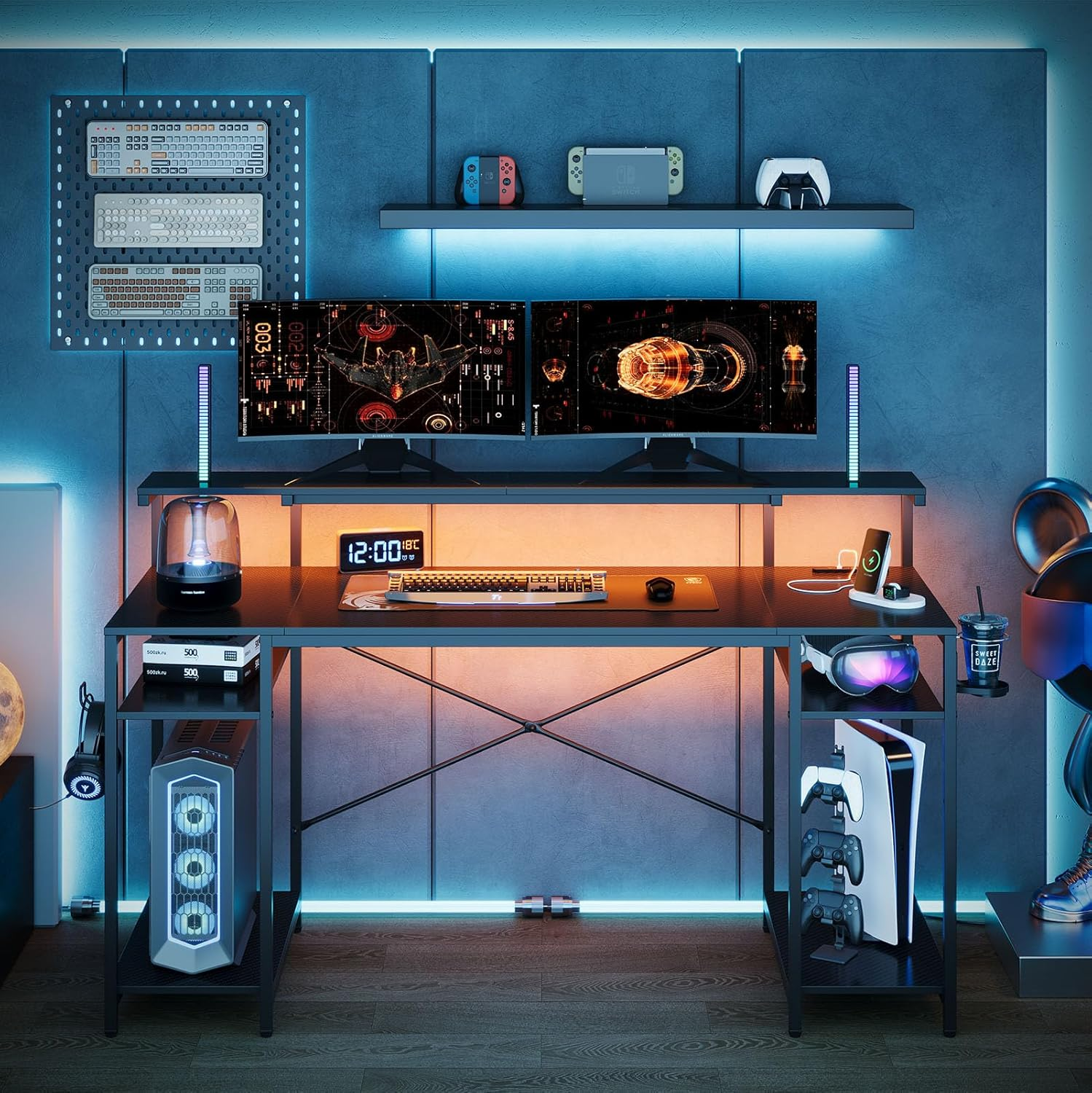 Escritorio Oficina Con Repisa Portavasos Puerto USB Ganchos120x50x85cm-7