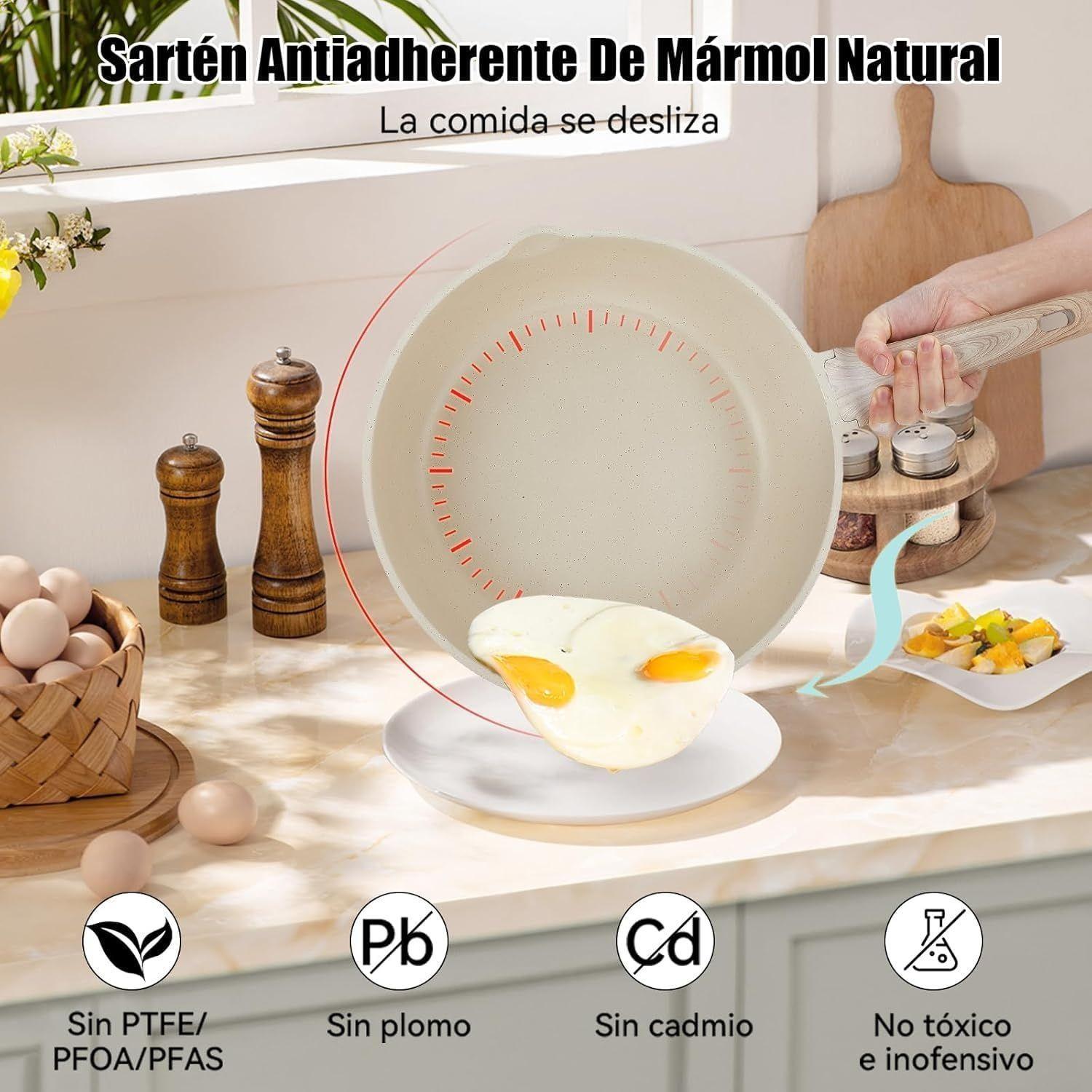 Juego Sartén Antiadherente Olla Leche 18cm Olla Sopa 24cm Sartén 30cm-3