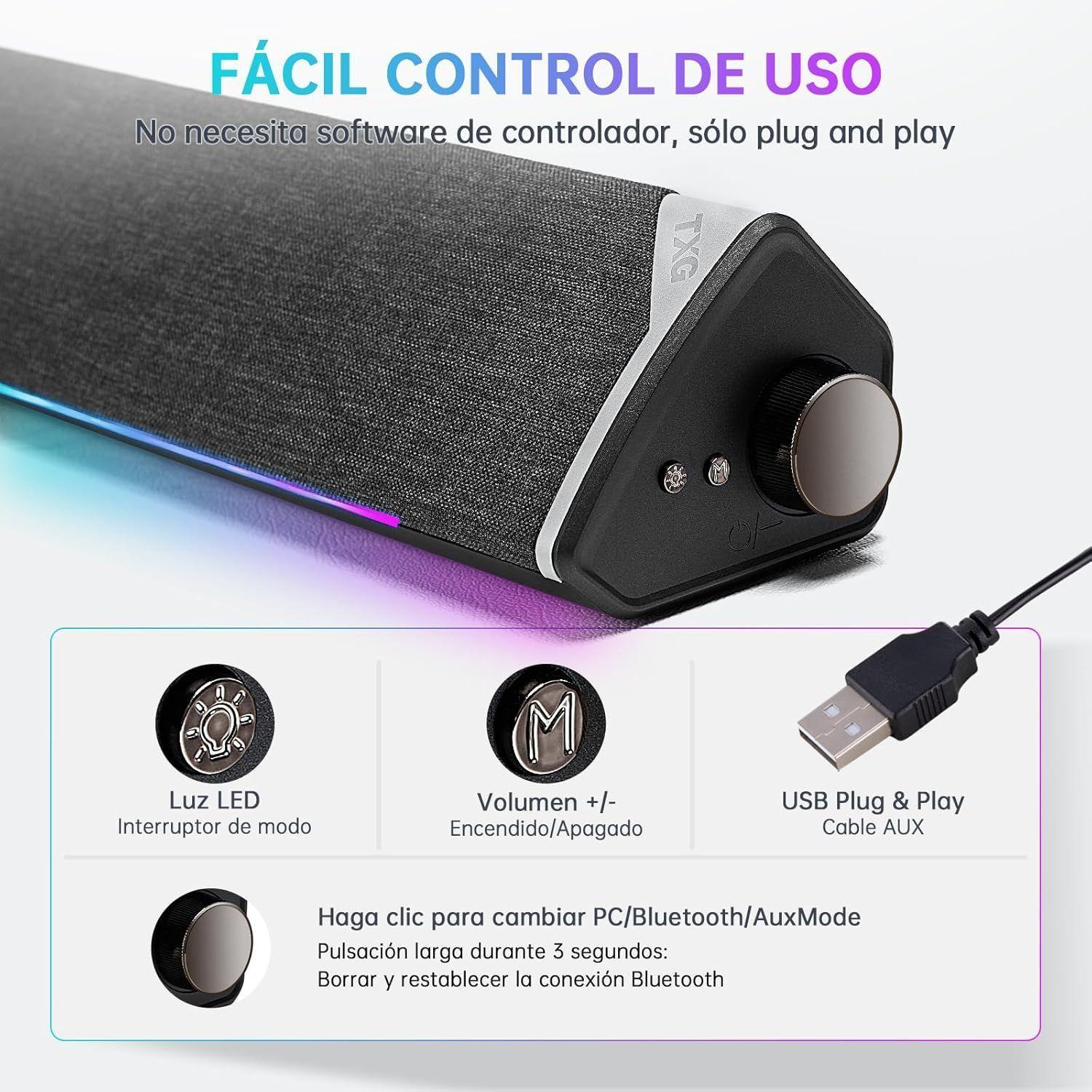 Soundbar Parlante Gamer PC TV RGB Inalámbricos Subwoofer USB-2