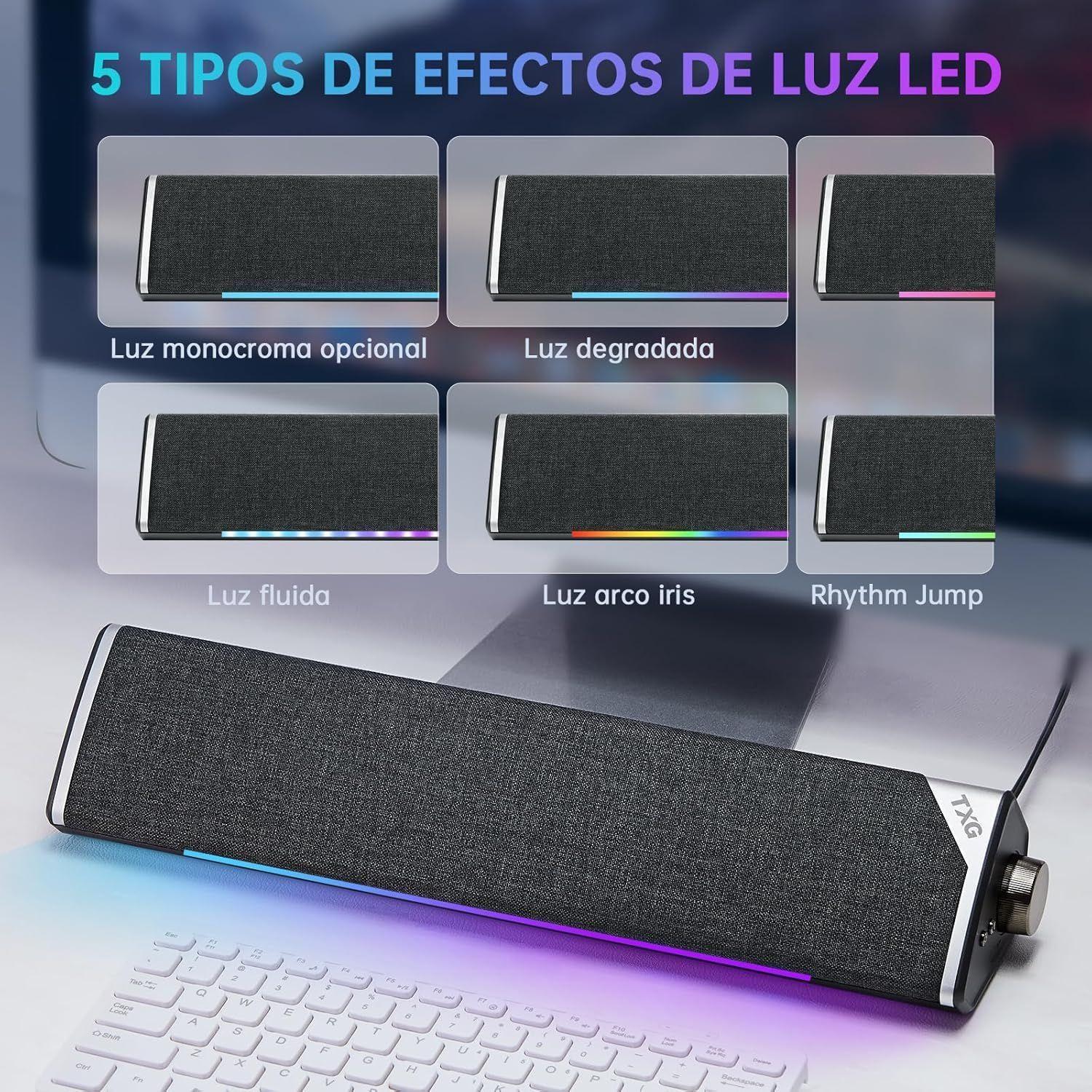 Soundbar Parlante Gamer PC TV RGB Inalámbricos Subwoofer USB-5