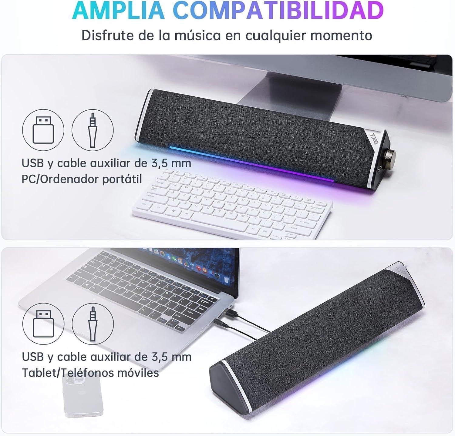 Soundbar Parlante Gamer PC TV RGB Inalámbricos Subwoofer USB-6