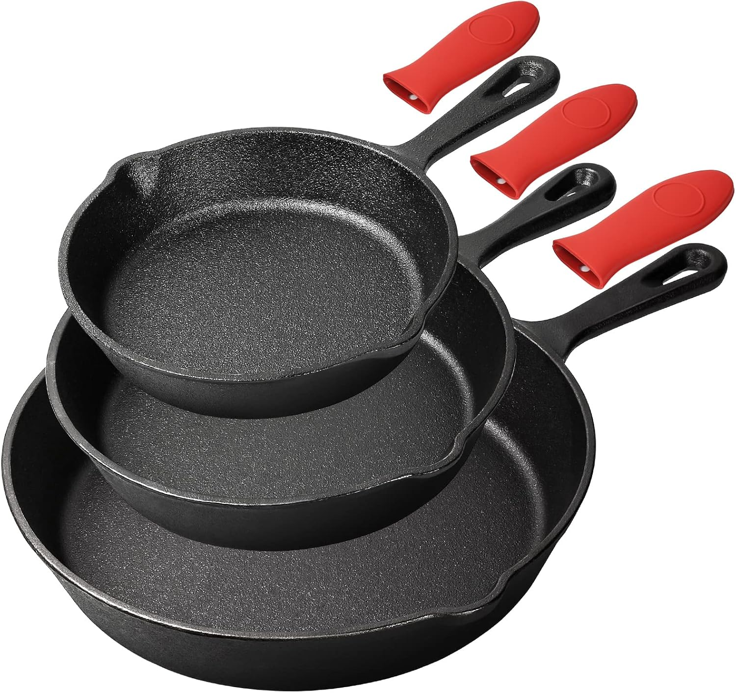 Set 3 Sartenes 16-26 cm Hierro Fundido Negro con 3 Asas Aisladas-3