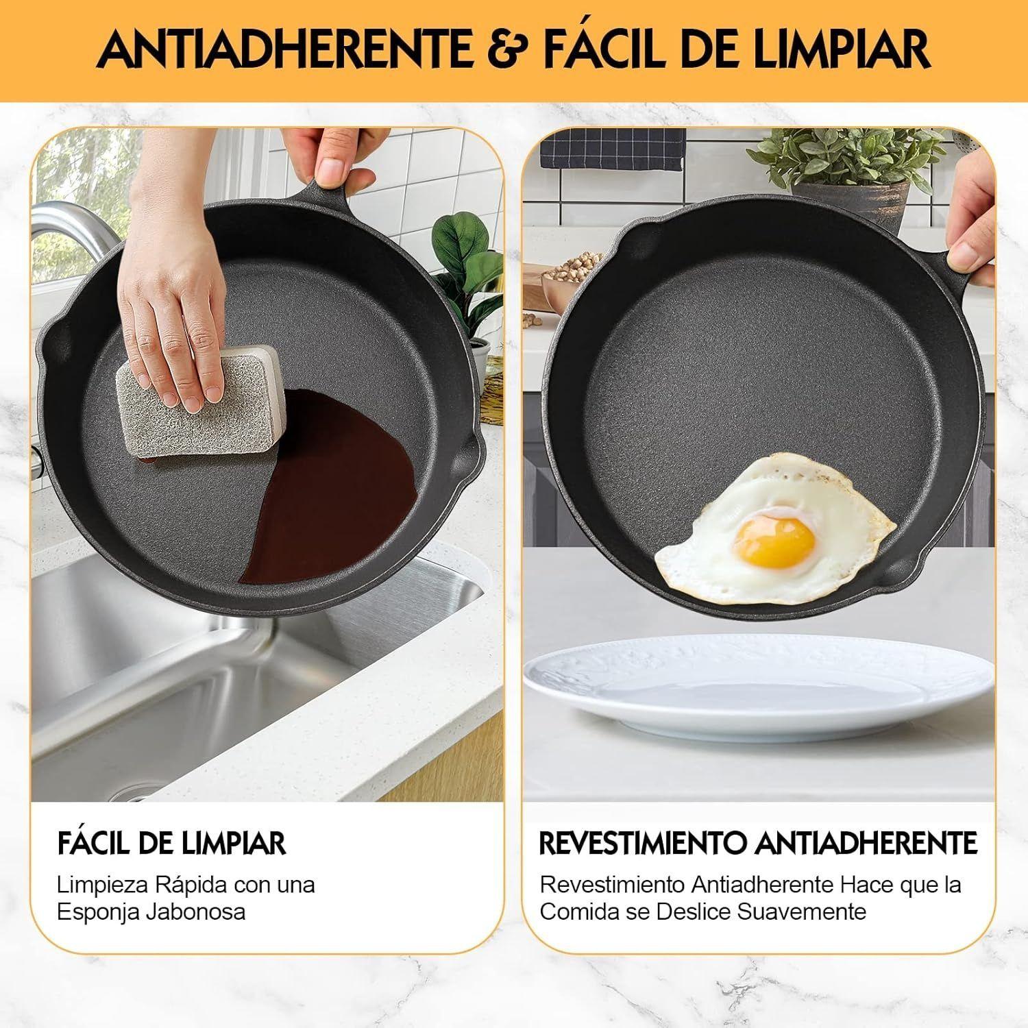 Set 3 Sartenes 16-26 cm Hierro Fundido Negro con 3 Asas Aisladas-5