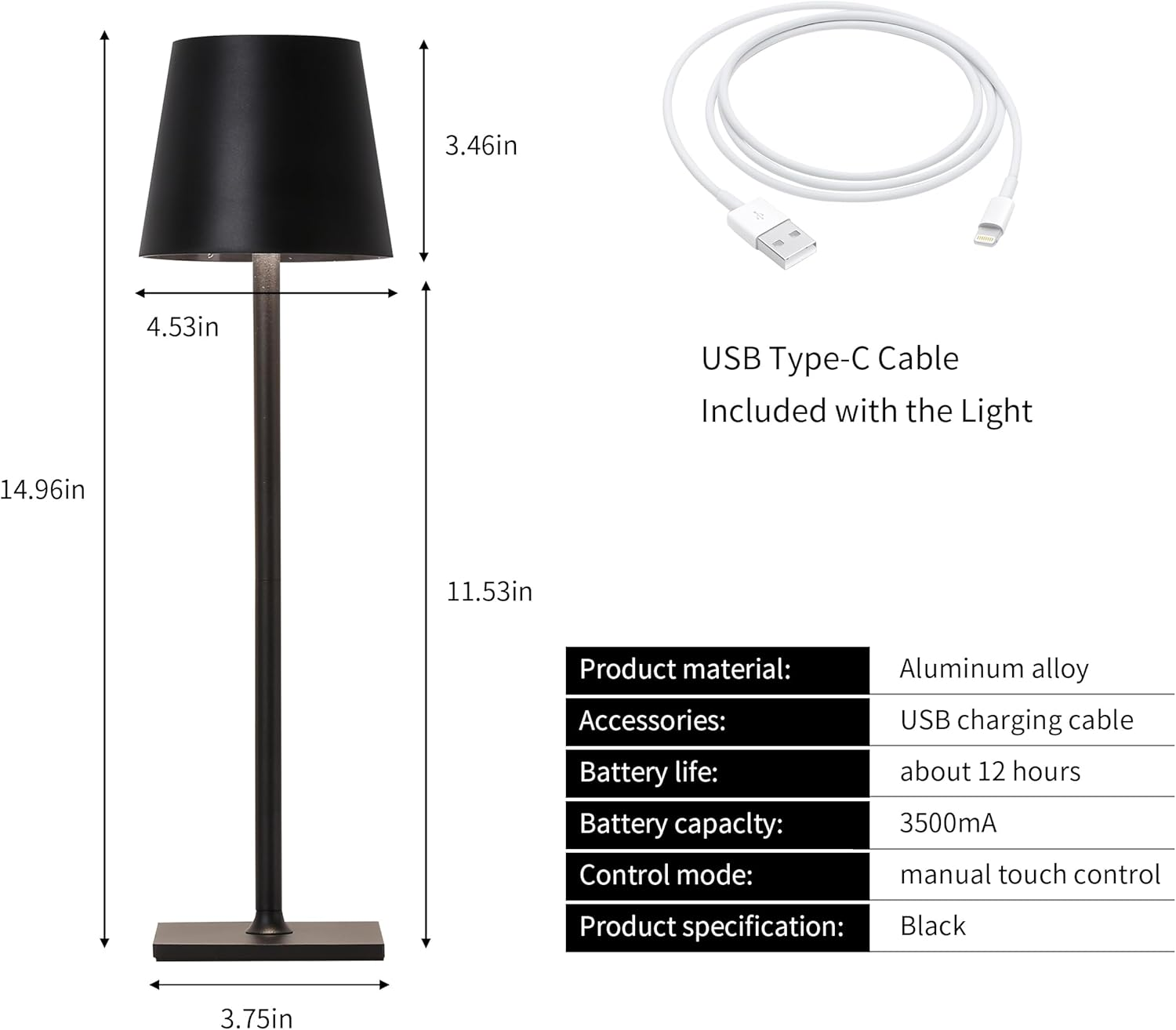 Lámpara de escritorio LED Lámpara táctil inalámbrica recargable-3