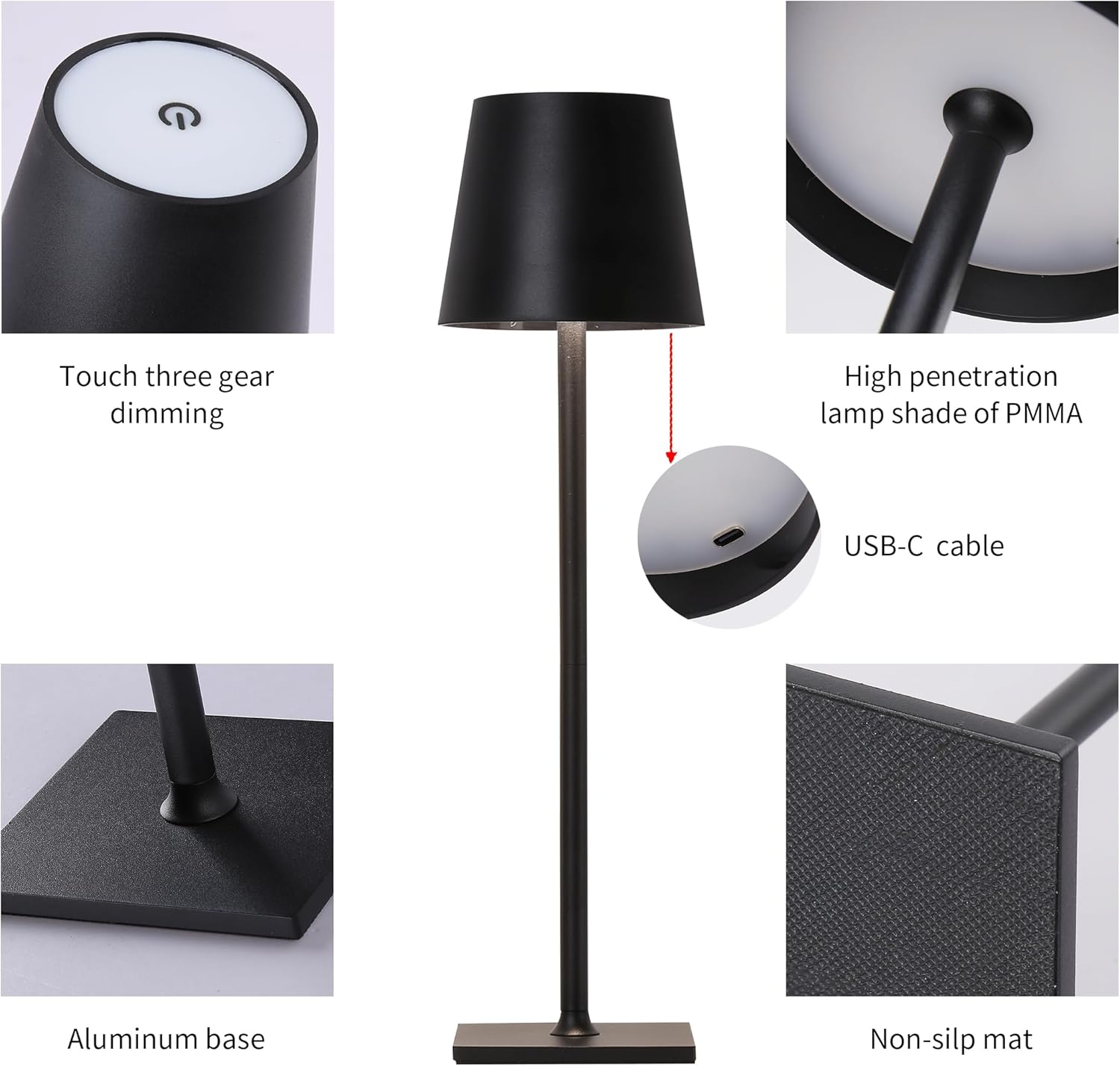 Lámpara de escritorio LED Lámpara táctil inalámbrica recargable-4