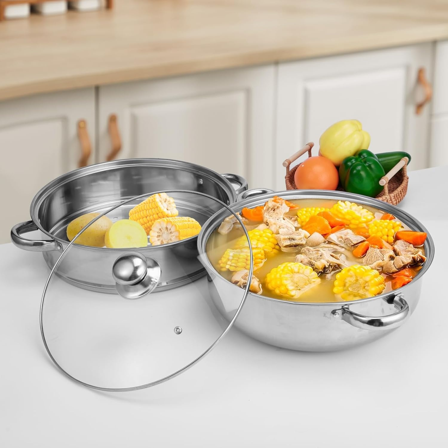 Olla De Sopa Gruesa De Doble Capa Con Dos Asas 32 cm-2