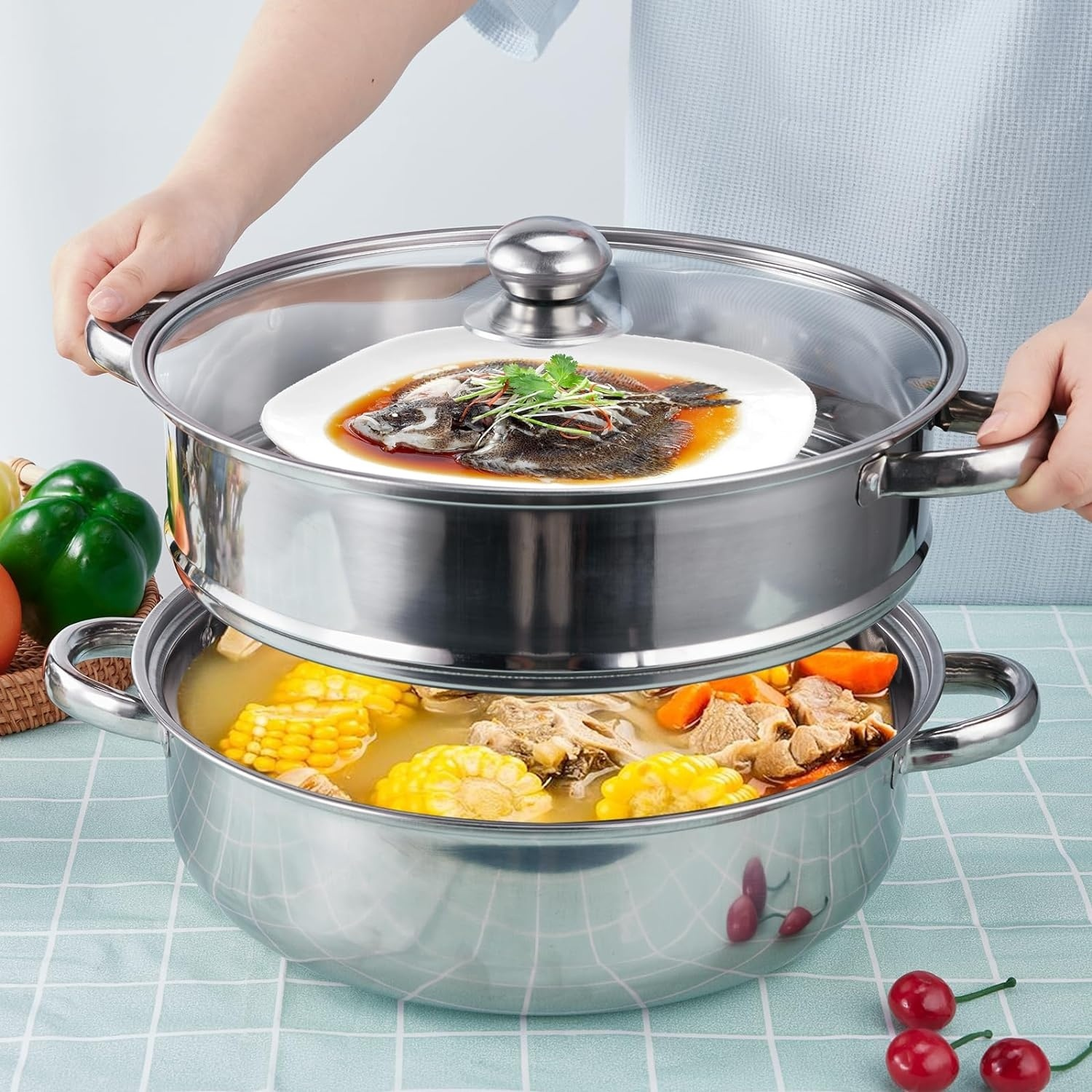 Olla De Sopa Gruesa De Doble Capa Con Dos Asas 32 cm-4