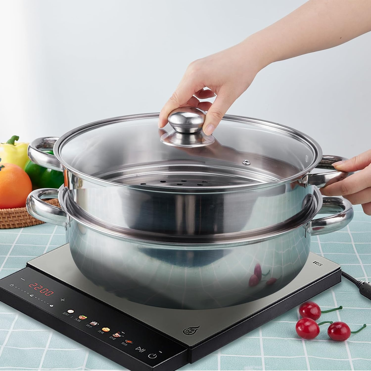 Olla De Sopa Gruesa De Doble Capa Con Dos Asas 32 cm-3