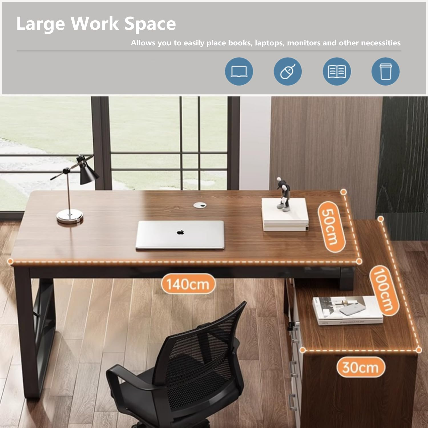 Escritorio Moderno Con Cajoneras 120x80x75cm Para Oficina-5