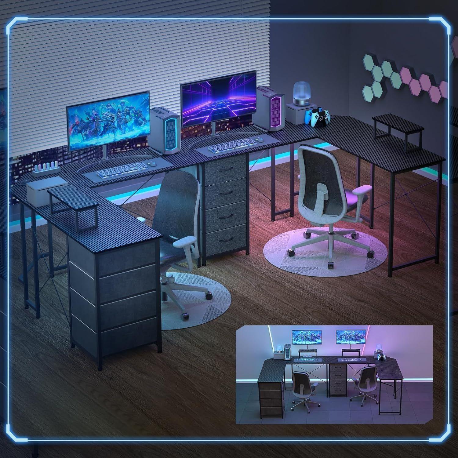 Escritorio En Forma L Con Repisa 4 Cajones Puerto USB 148x148x90CM-2