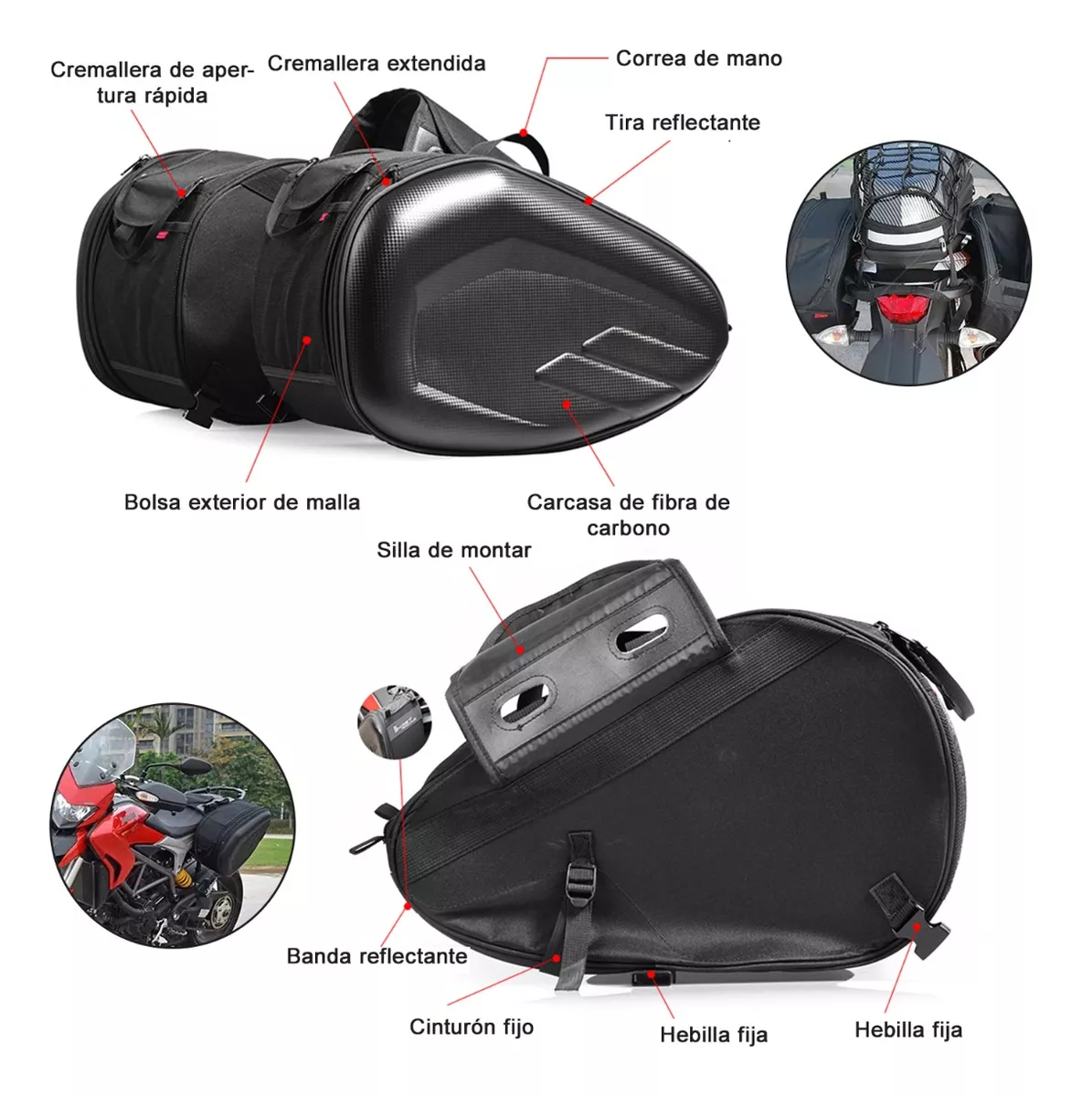 Alforjas De Motocicleta Semirigidas Expansibles Hasta 58lts-2