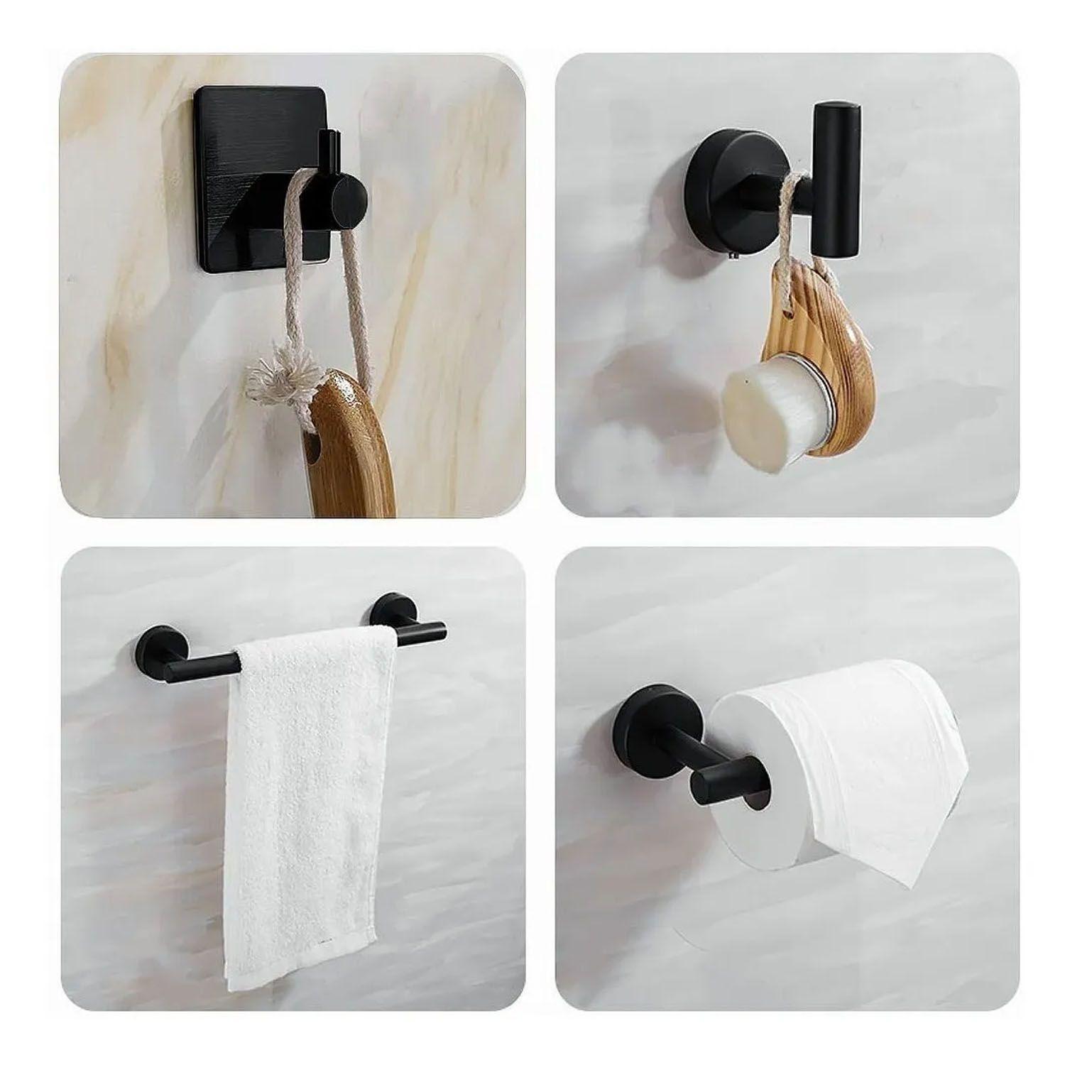 Set De Accesorios D/baño Acero Inoxidable Negro, Plata, 5 U.-2