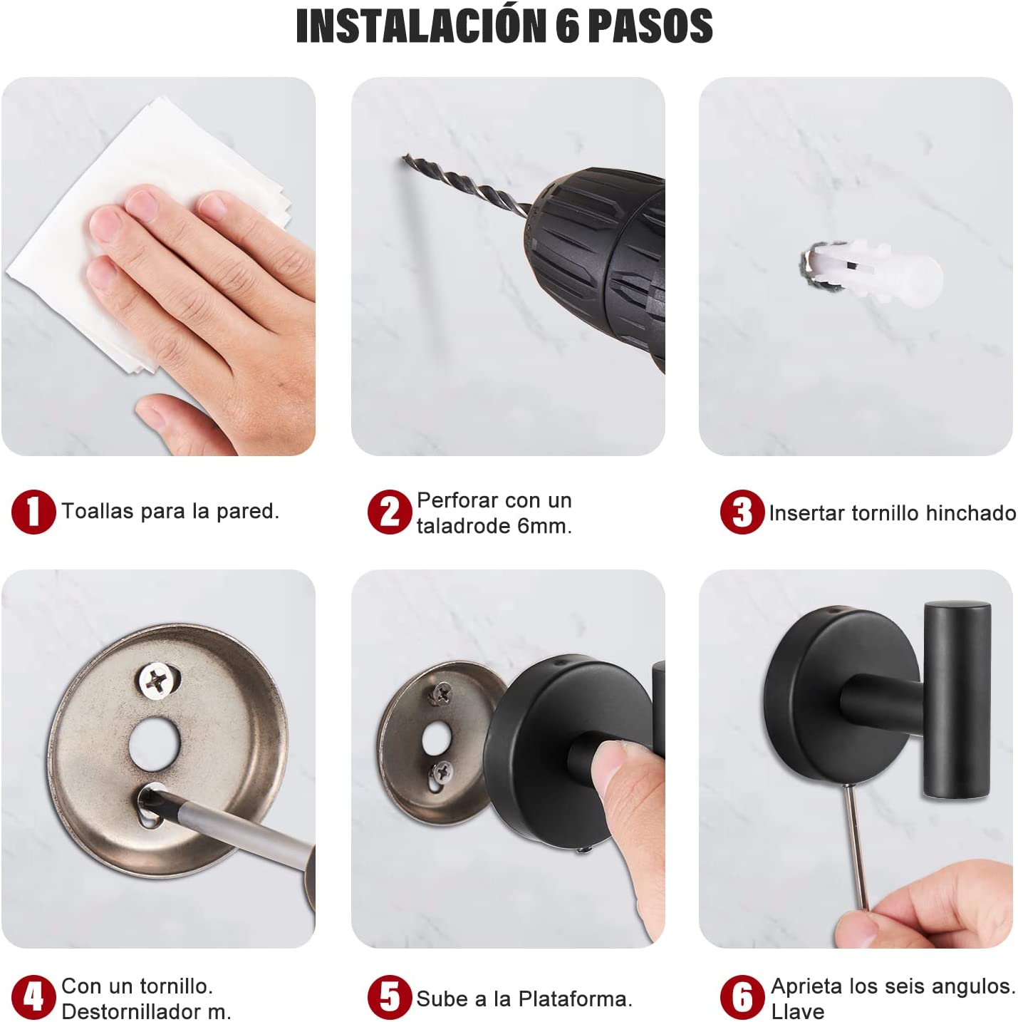 Set De Accesorios D/baño Acero Inoxidable Negro, Plata, 5 U.-3