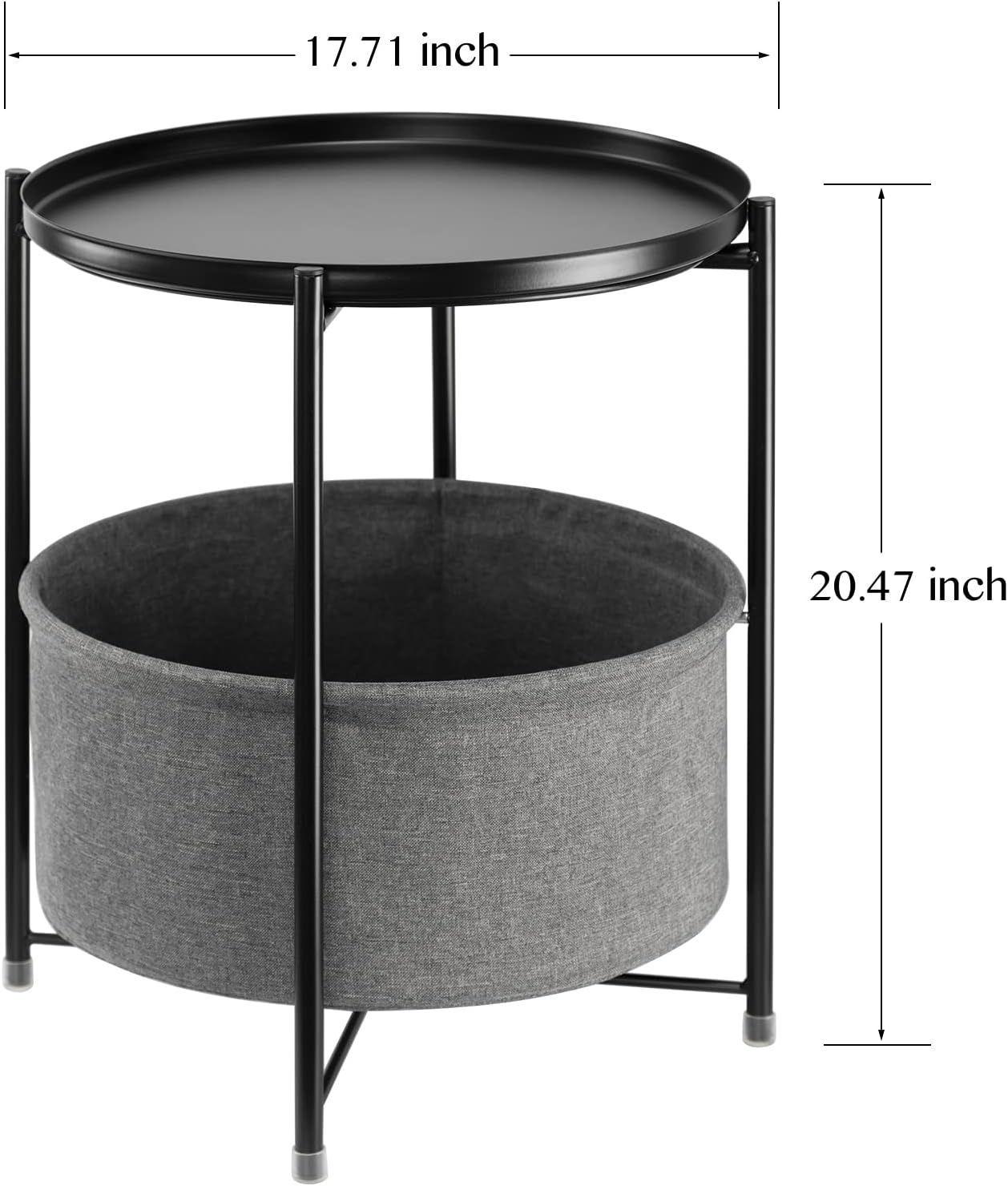 Round Side Table with Fabric Storage Basket42×42×52cm-3