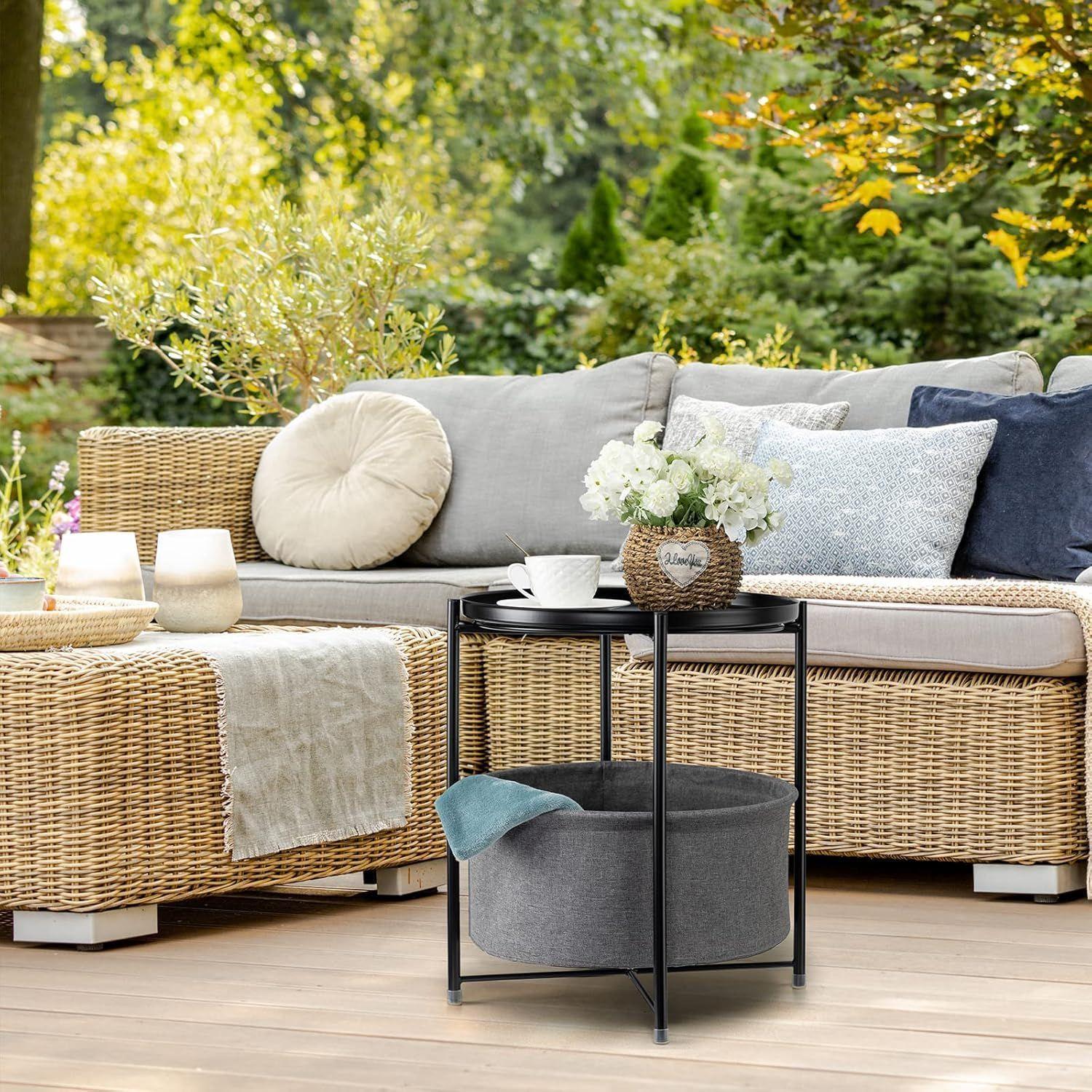 Round Side Table with Fabric Storage Basket42×42×52cm-7