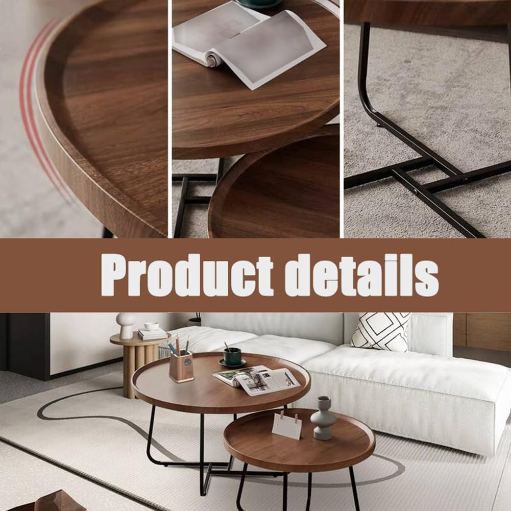 Mesa de Centro Redonda Sencilla Para Sala de Estar Combinación Nogal-3