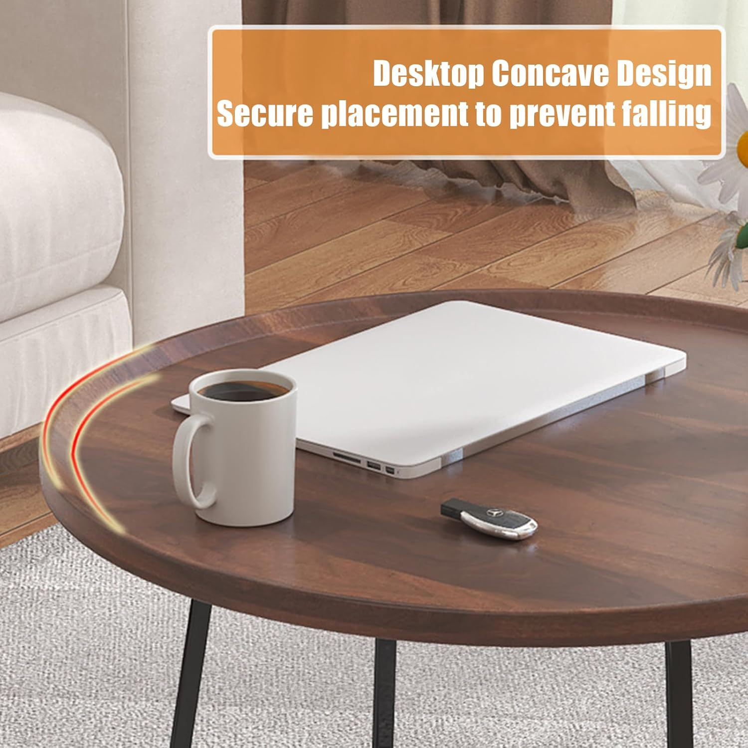 Mesa de Centro Redonda Sencilla Para Sala de Estar Combinación Nogal-5