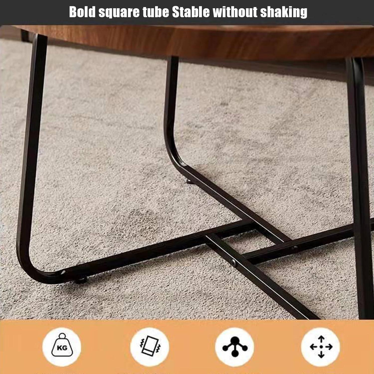 Mesa de Centro Redonda Sencilla Para Sala de Estar Combinación Nogal-6