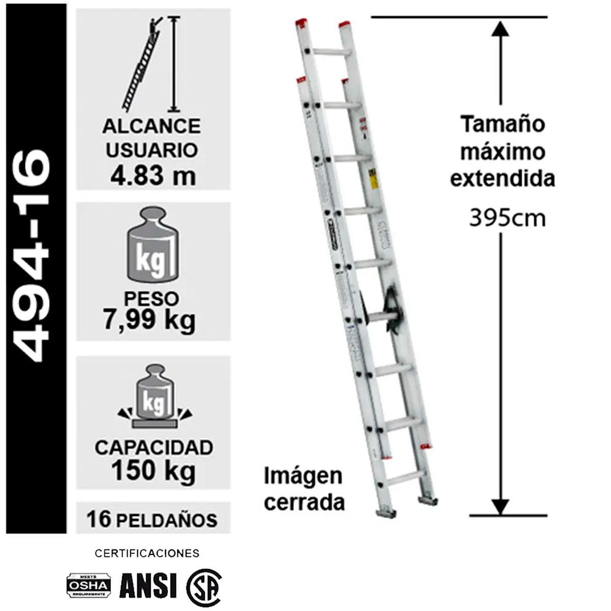 Escalera de Extensión de Aluminio 16 Peldaños 150kg-1