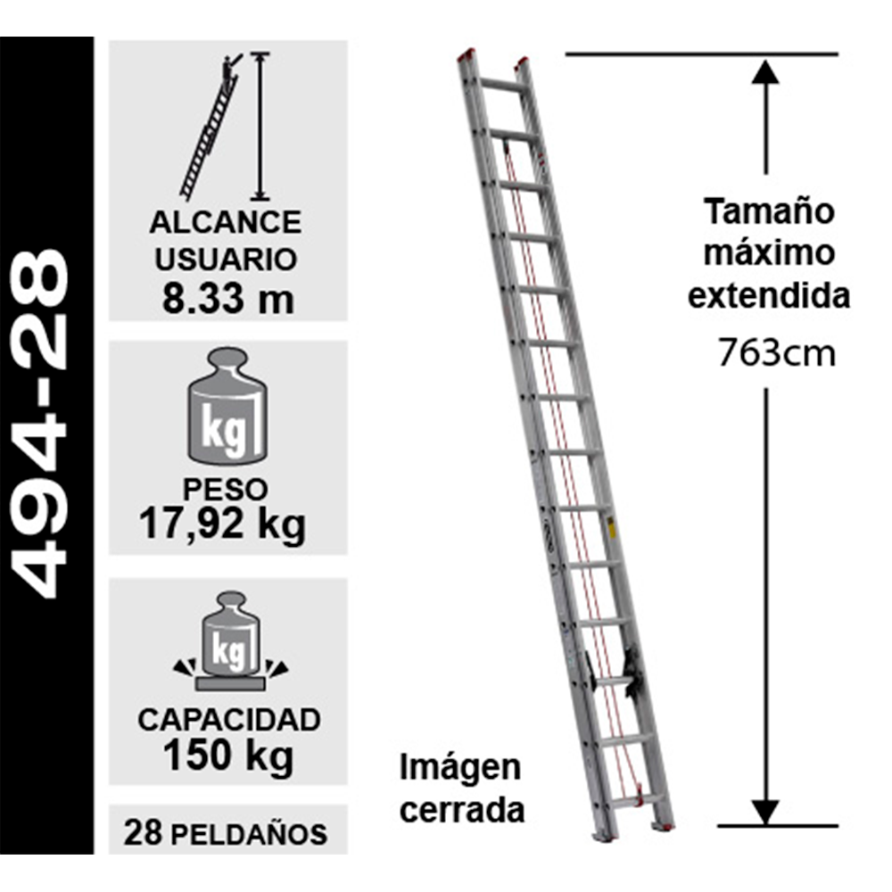 Escalera de Aluminio Telescopica 28p 150 KG. CUPRUM-2
