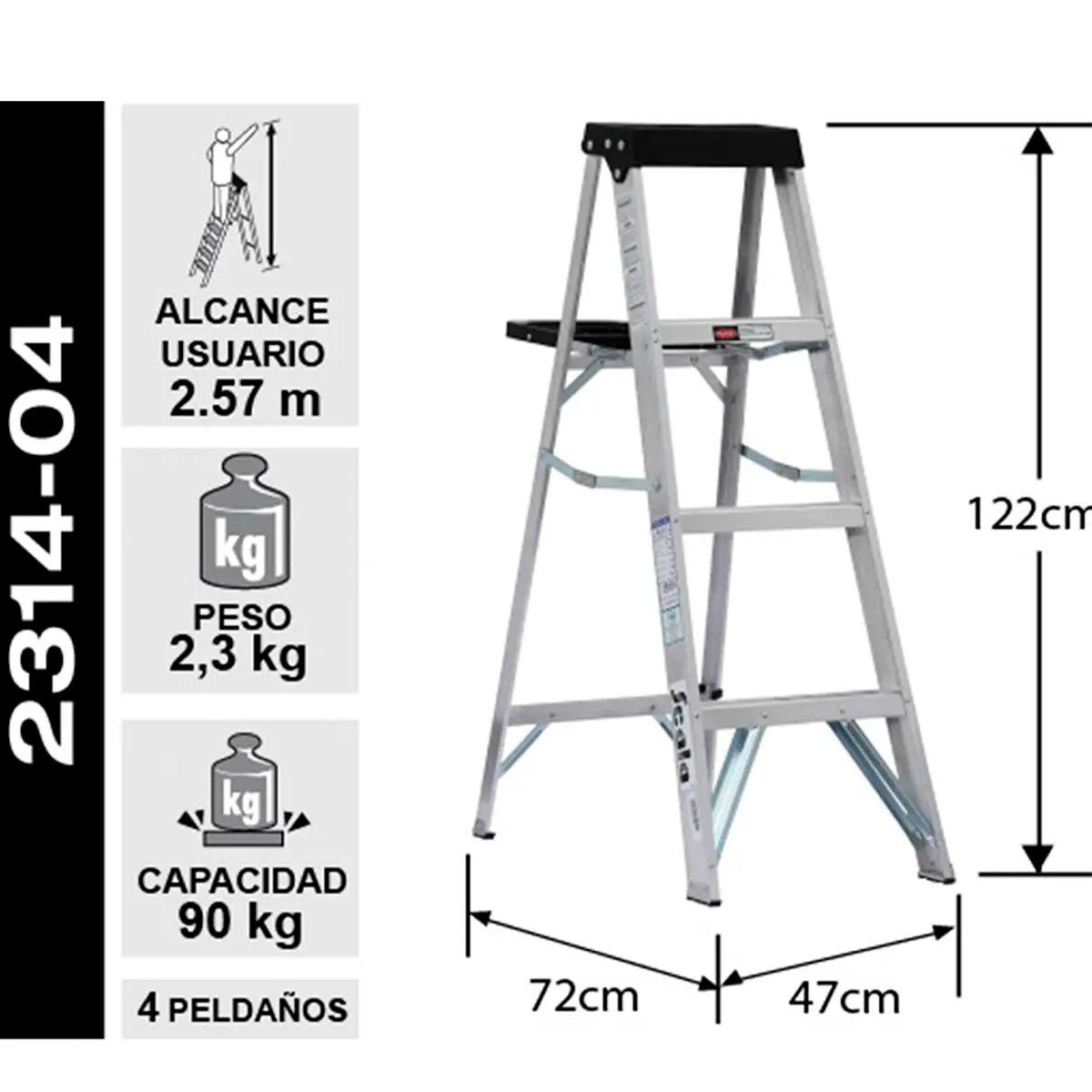 Escalera de Tijera de Aluminio 4 Peldaños 1.22mts-1
