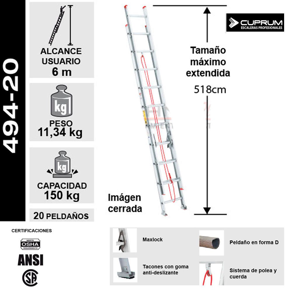 Escalera de Aluminio Telescopica 20P CUPRUM-7