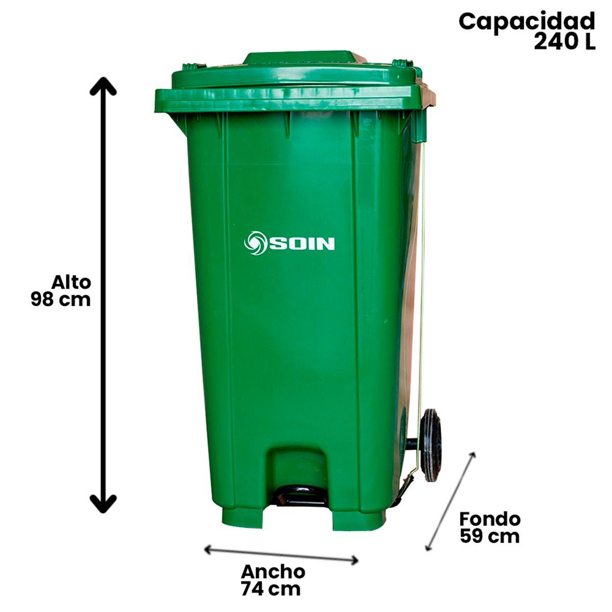Contenedor de Basura Verde con Tapa y Pedal 240L SOIN-3