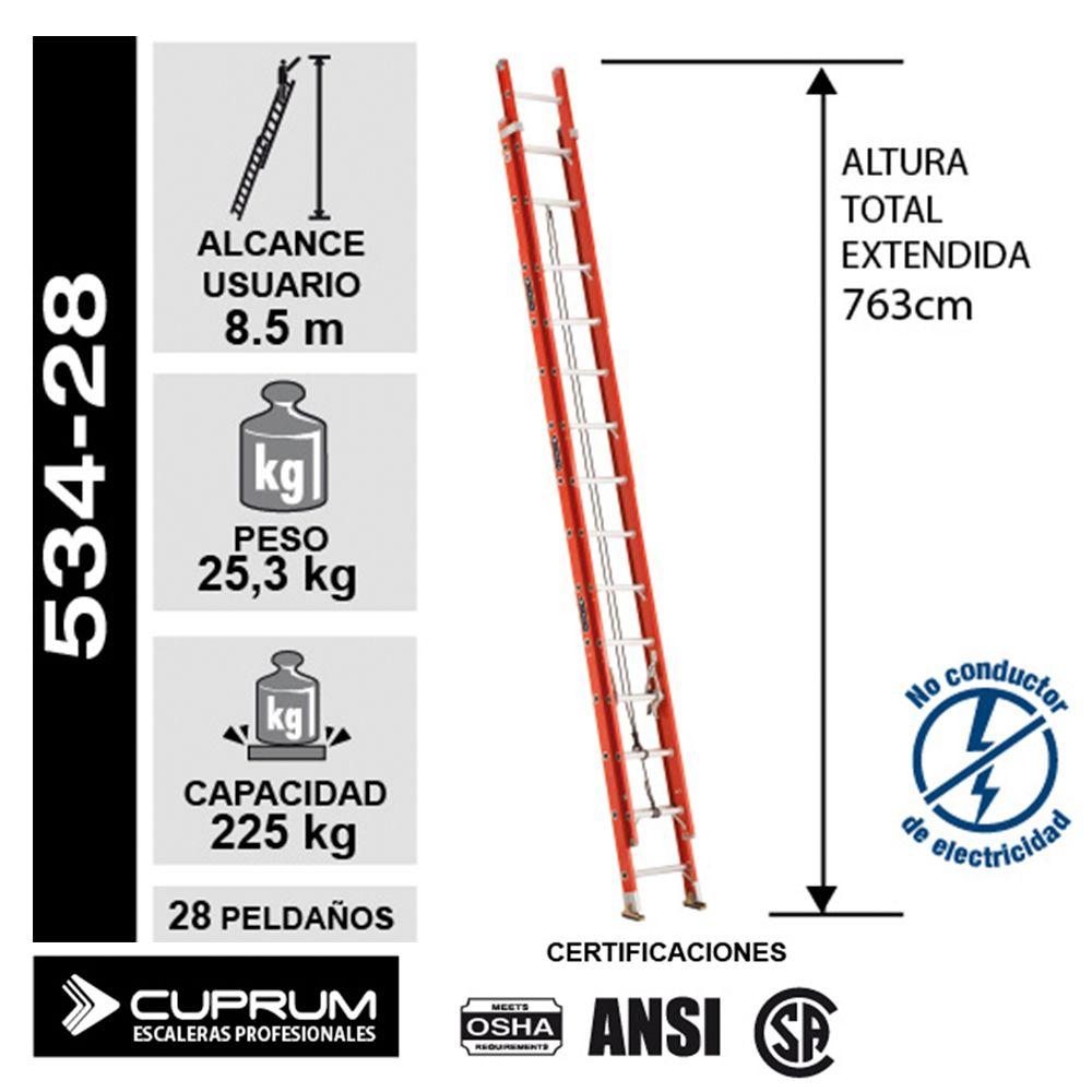 Escalera telescópica fibra de vidrio 28 peldaños Cuprum-5