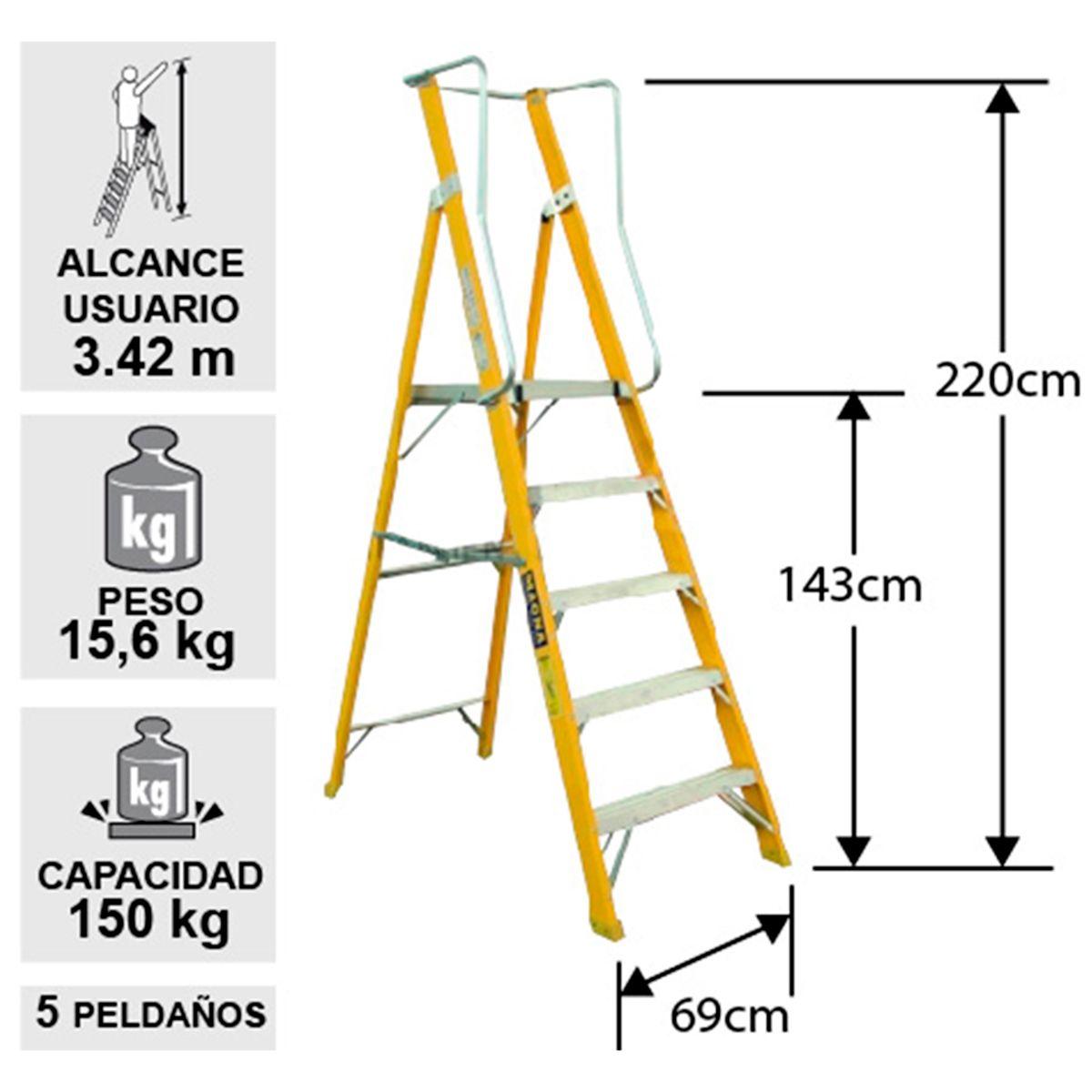 Escalera Tijera Plataforma Fibra Vidrio 5 Peldaños 150 Kgs-2